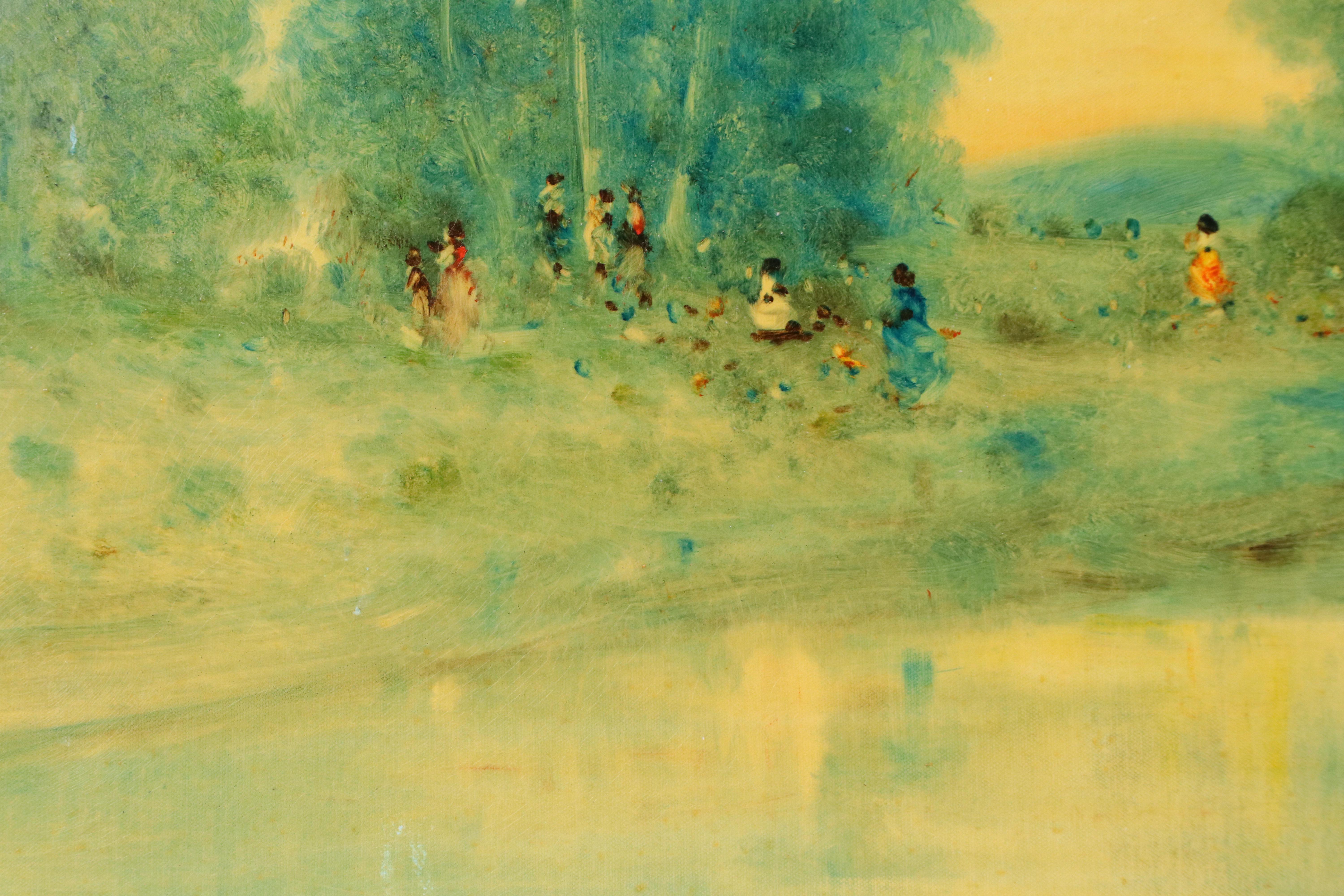 Stefanos Sideris Woodland Landscape with Figures Oil Painting, 1976