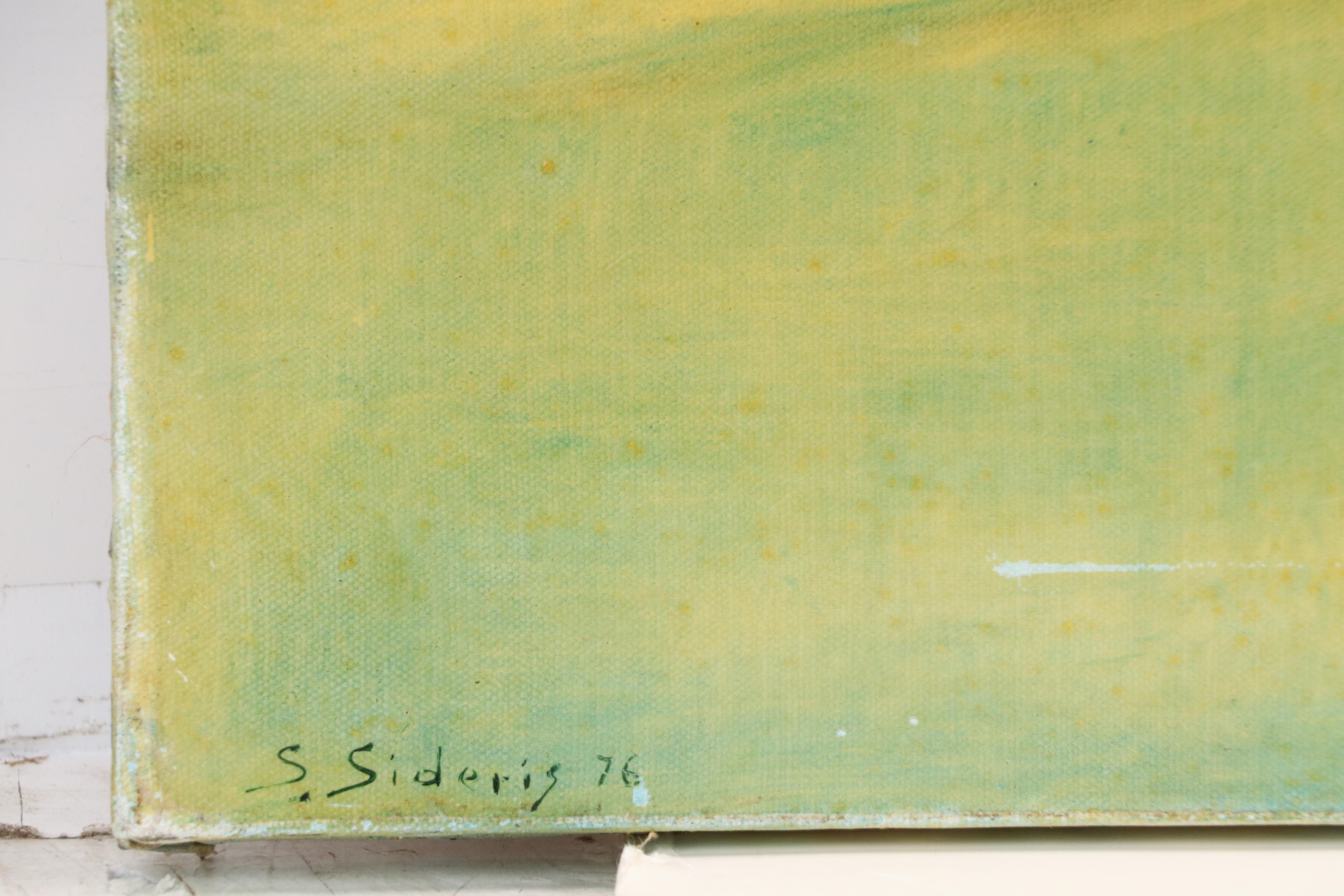 Stefanos Sideris Woodland Landscape with Figures Oil Painting, 1976