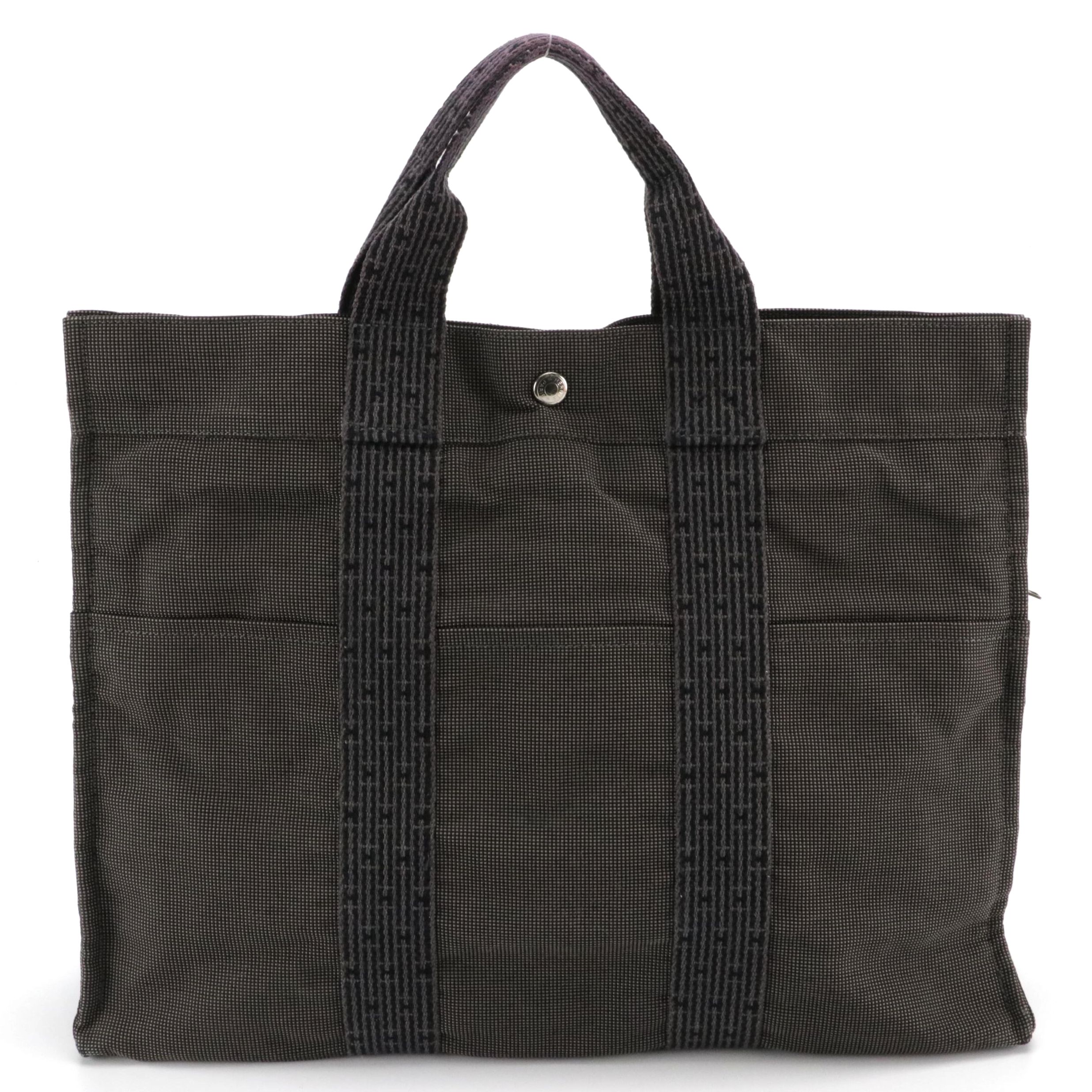 Hermès Toile Canvas Herline Tote MM in Grey/Black