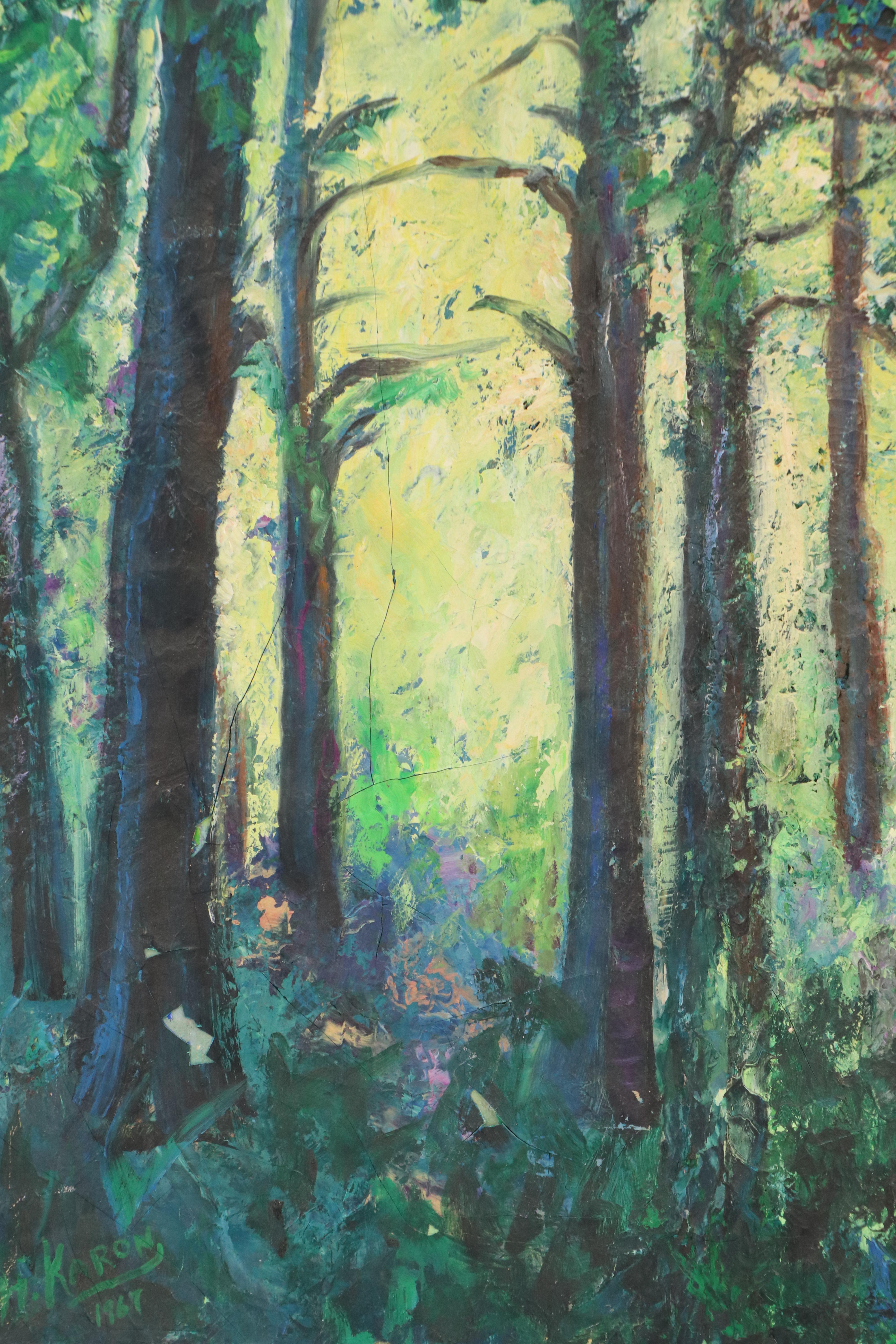 H. Karon Forest Landscape Oil Painting, 1967