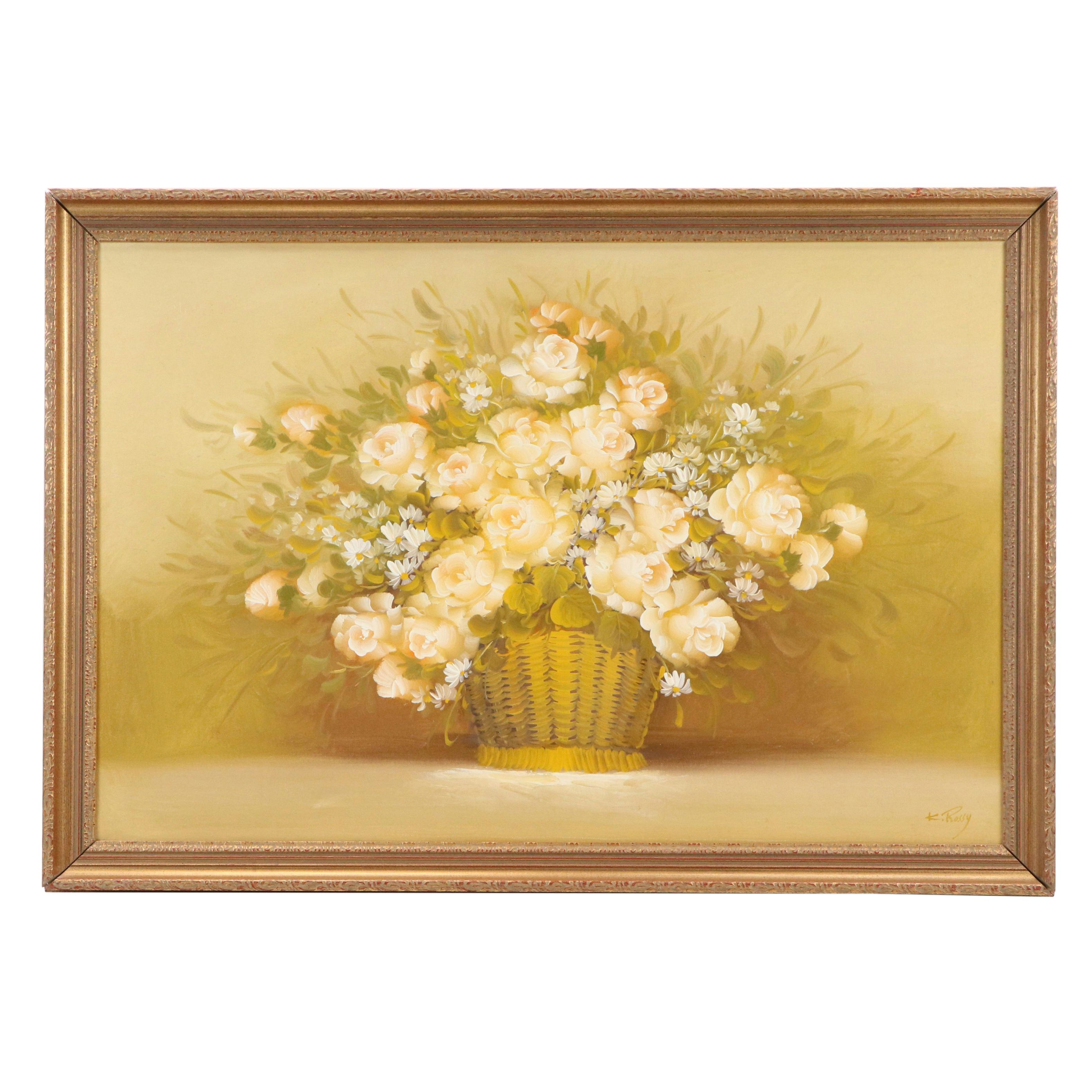 Floral Still Life Oil Painting, Circa 1986