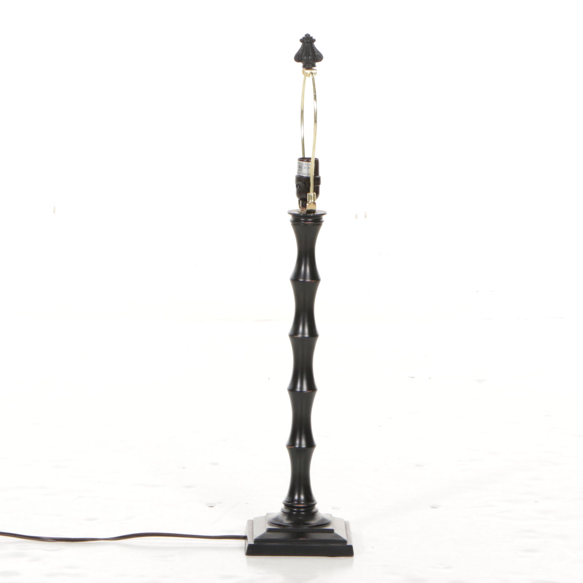 Satin Black Finish Bamboo Form Table Lamp with Custom Square Bell Shade