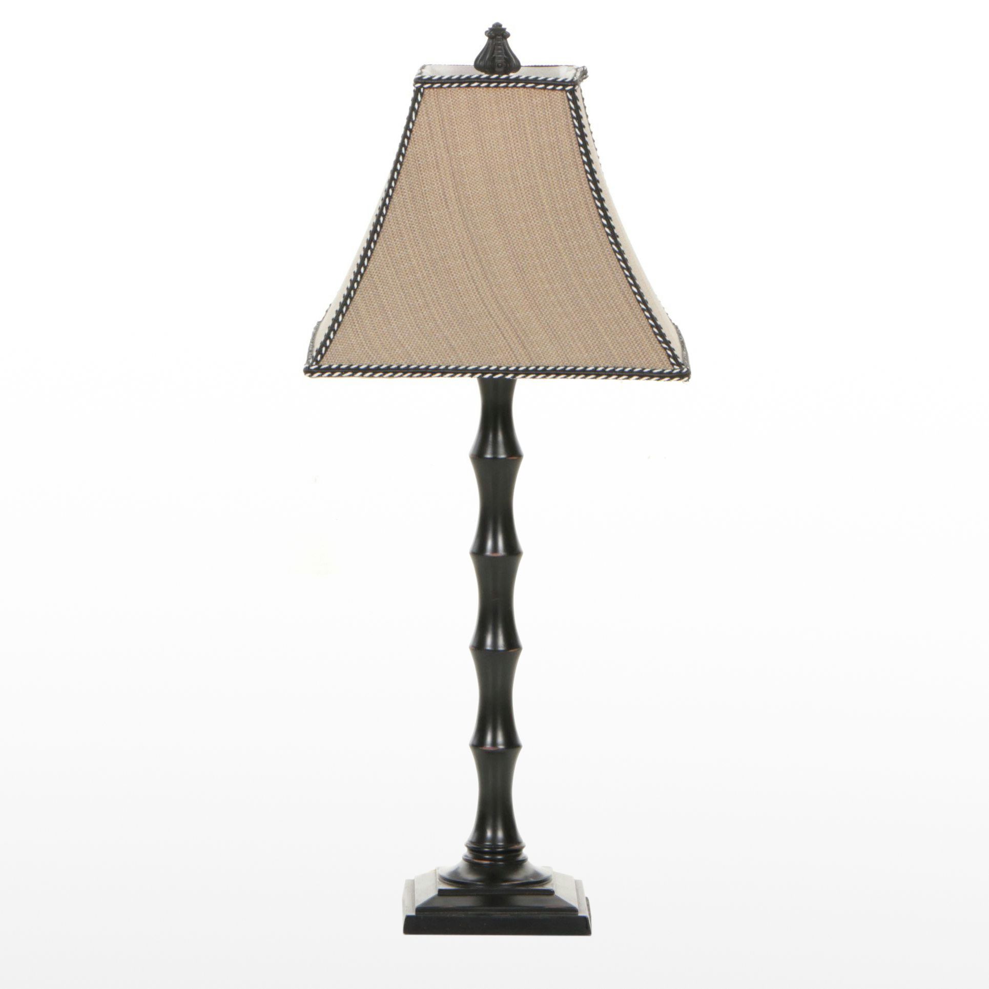 Satin Black Finish Bamboo Form Table Lamp with Custom Square Bell Shade