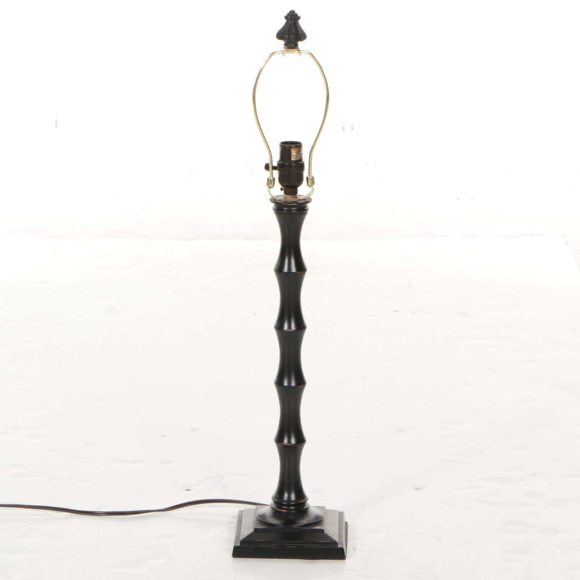 Satin Black Finish Bamboo Form Table Lamp with Custom Square Bell Shade