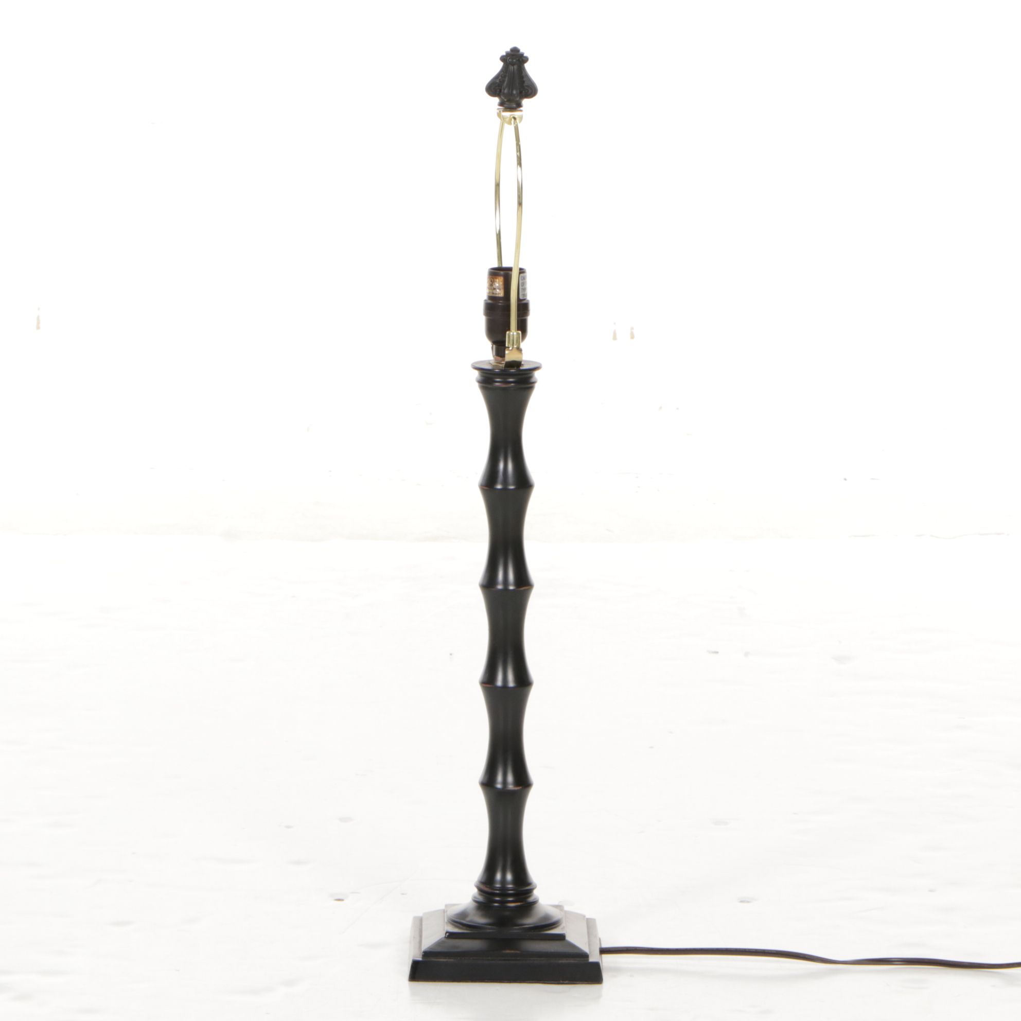 Satin Black Finish Bamboo Form Table Lamp with Custom Square Bell Shade