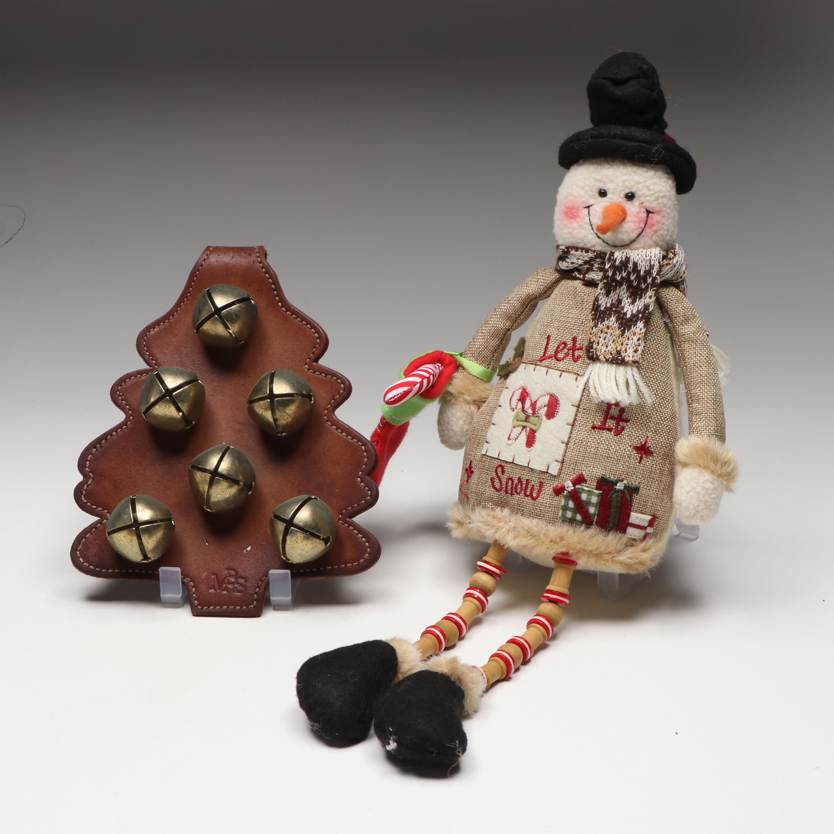 Moses B. Smucker Sleigh Bell Door Hanger with Santa and Snowman Plush Figures