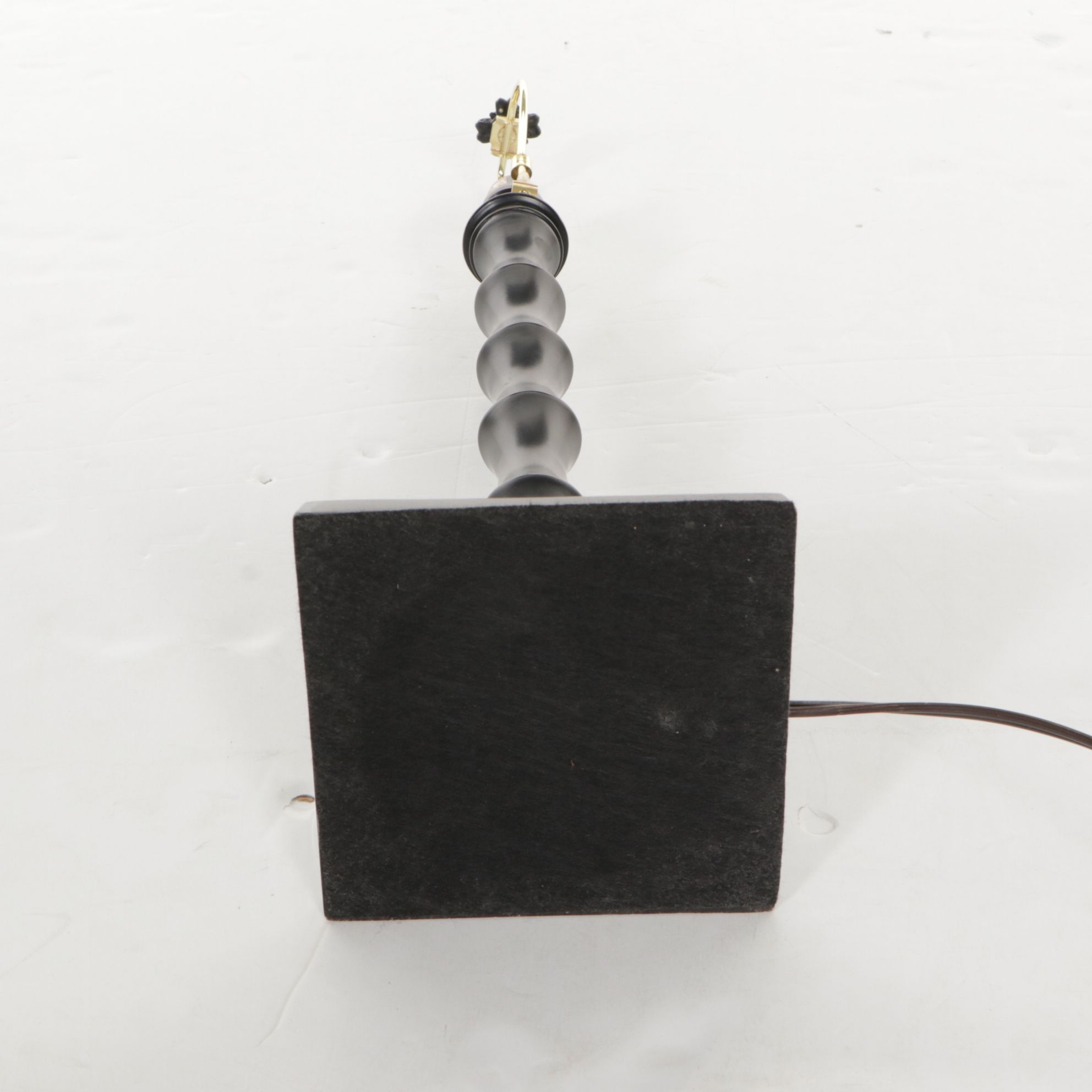 Satin Black Finish Bamboo Form Table Lamp with Custom Square Bell Shade