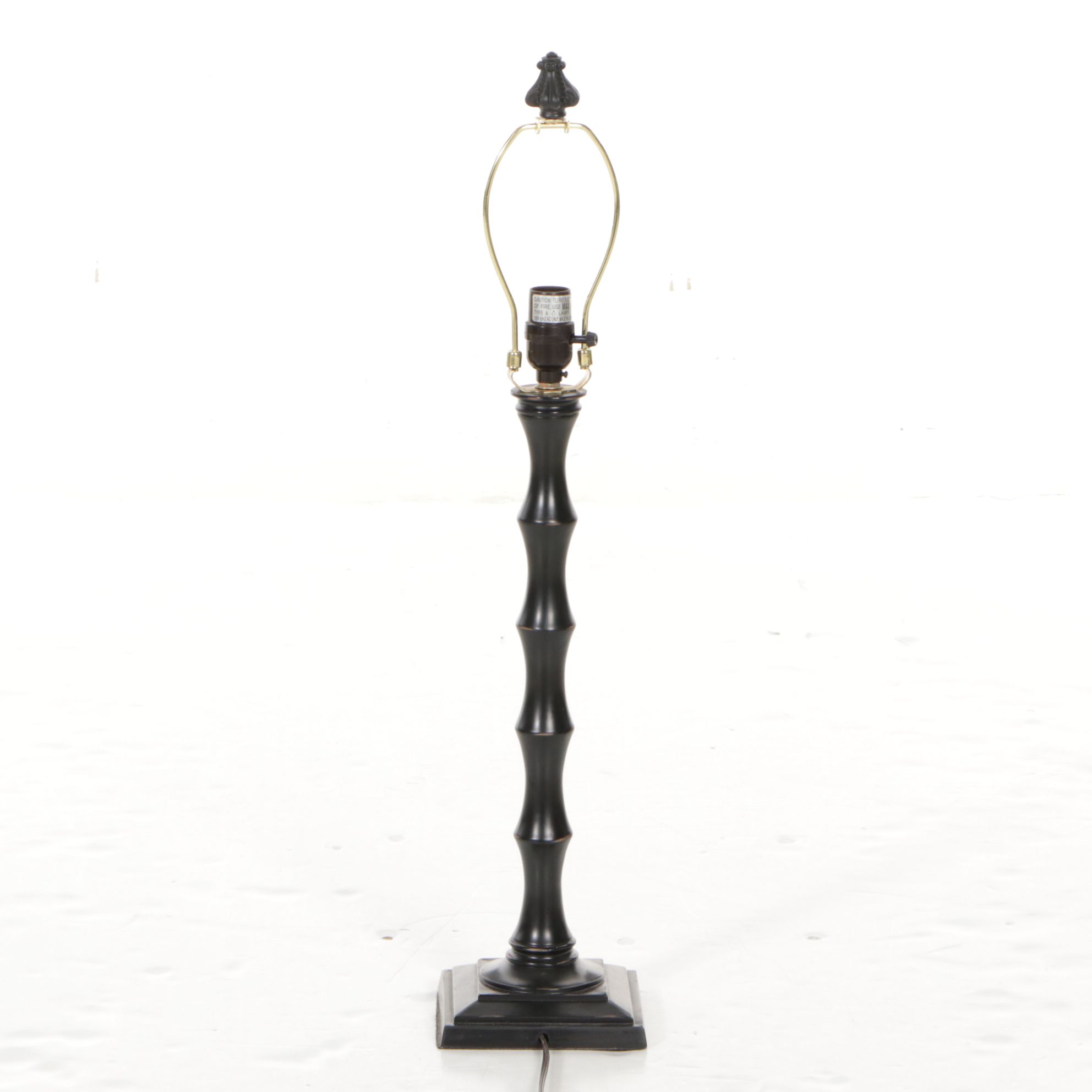 Satin Black Finish Bamboo Form Table Lamp with Custom Square Bell Shade