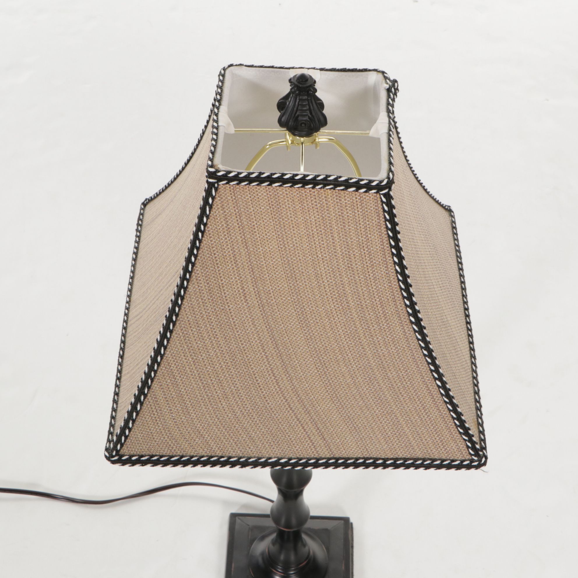 Satin Black Finish Bamboo Form Table Lamp with Custom Square Bell Shade