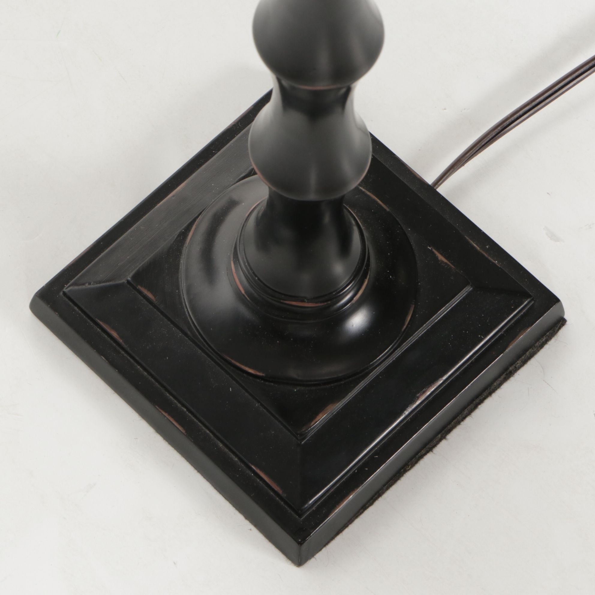 Satin Black Finish Bamboo Form Table Lamp with Custom Square Bell Shade
