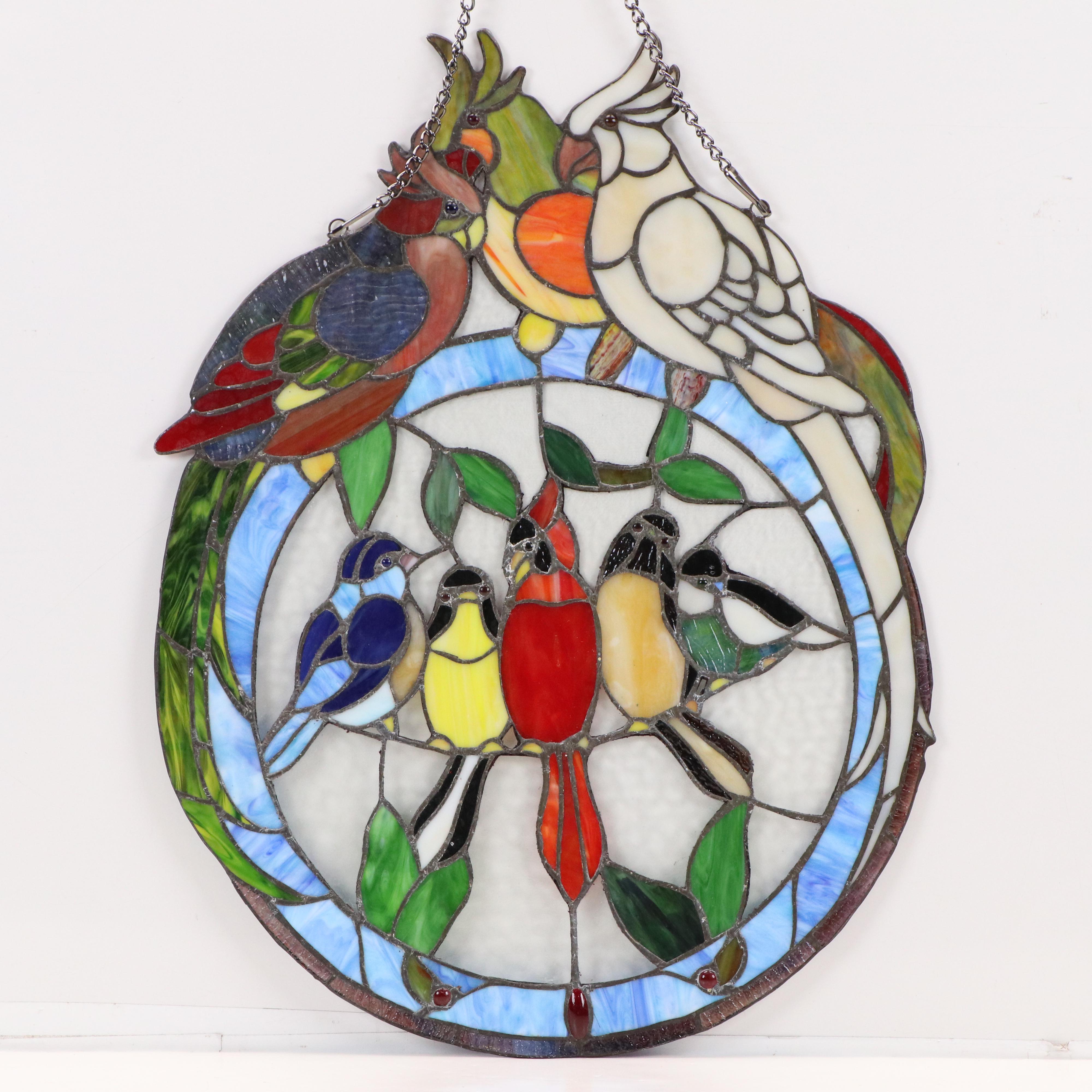 Copper Foil Stained Glass Hanging Panel With Bird Motif