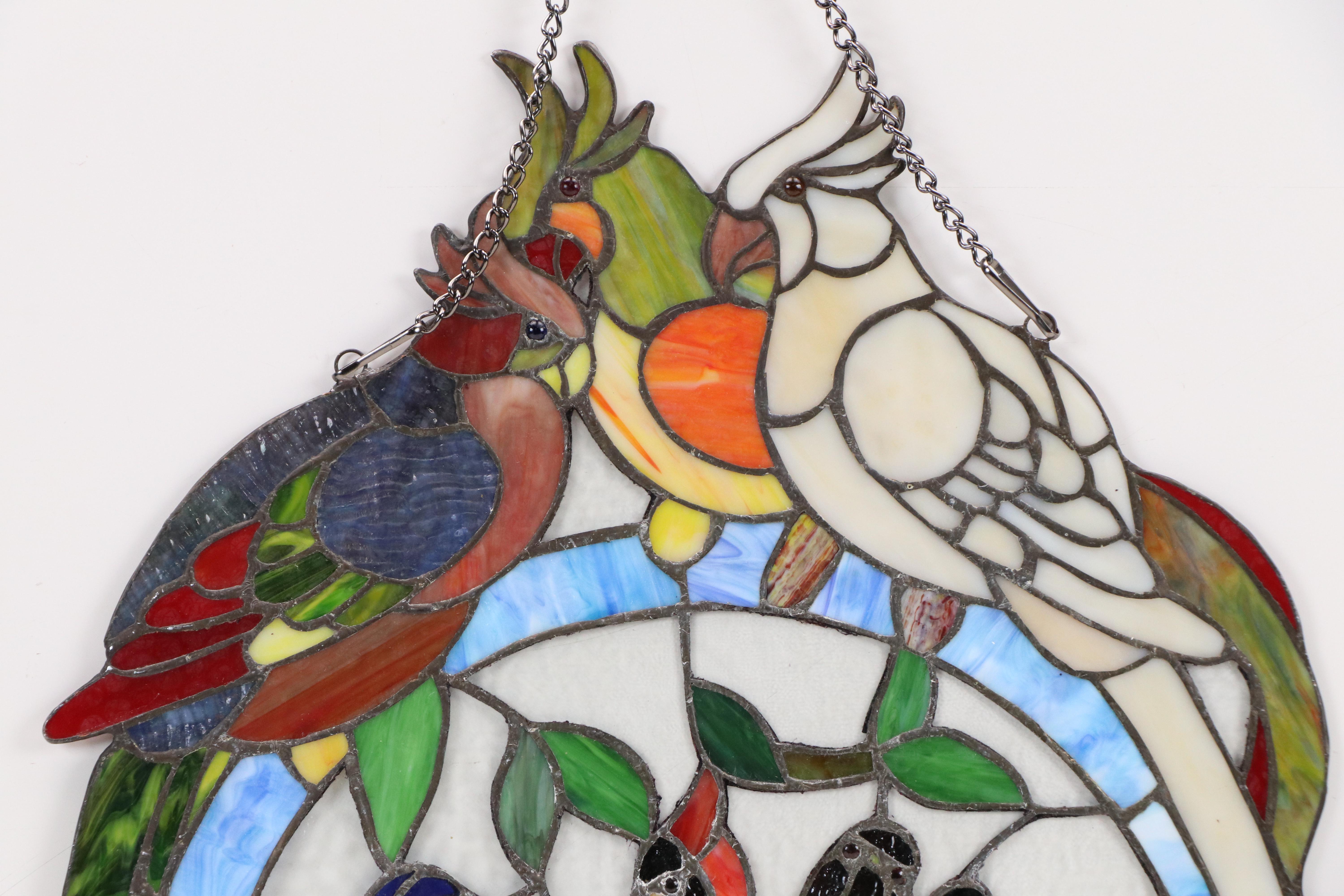 Copper Foil Stained Glass Hanging Panel With Bird Motif