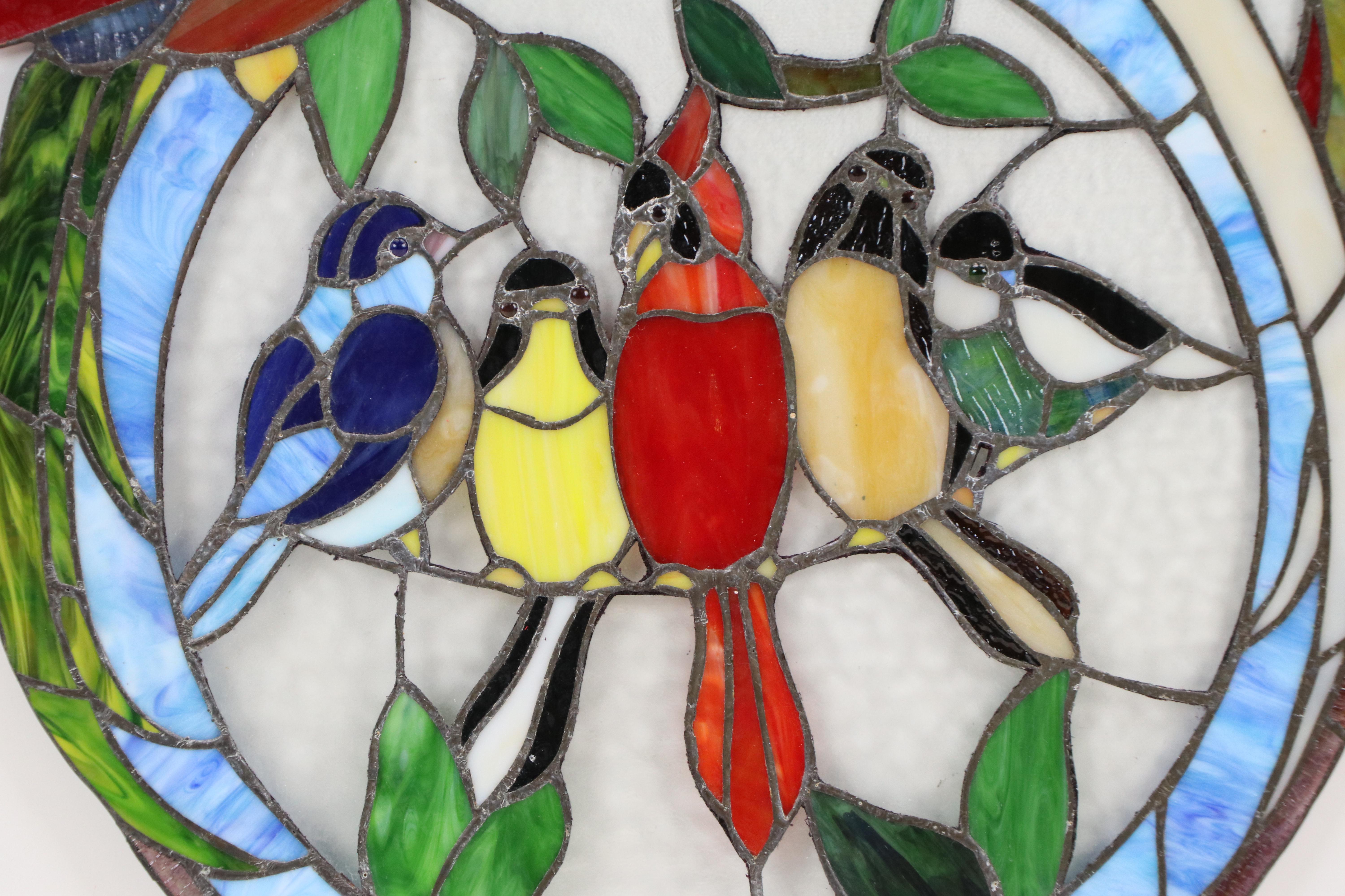 Copper Foil Stained Glass Hanging Panel With Bird Motif