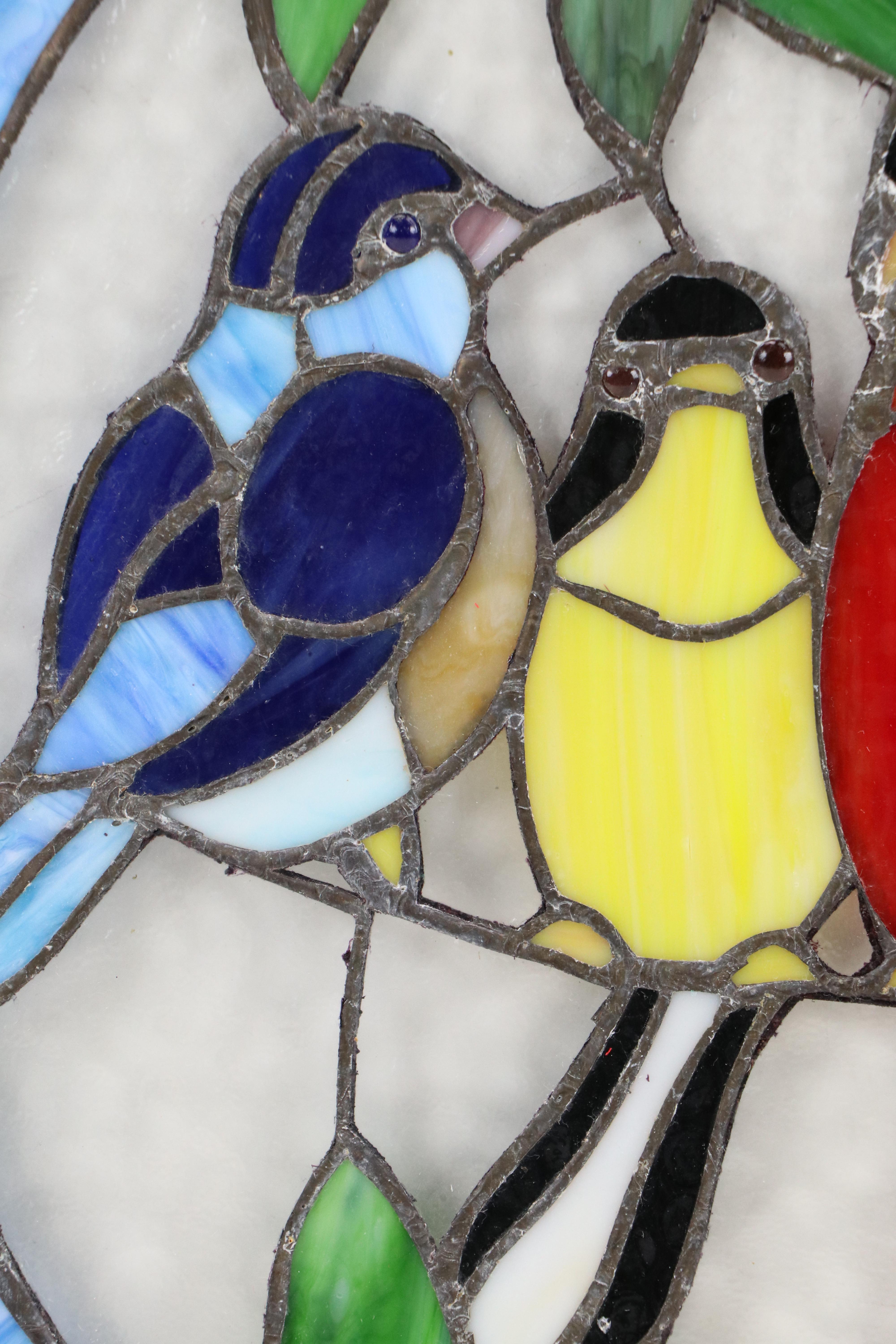 Copper Foil Stained Glass Hanging Panel With Bird Motif