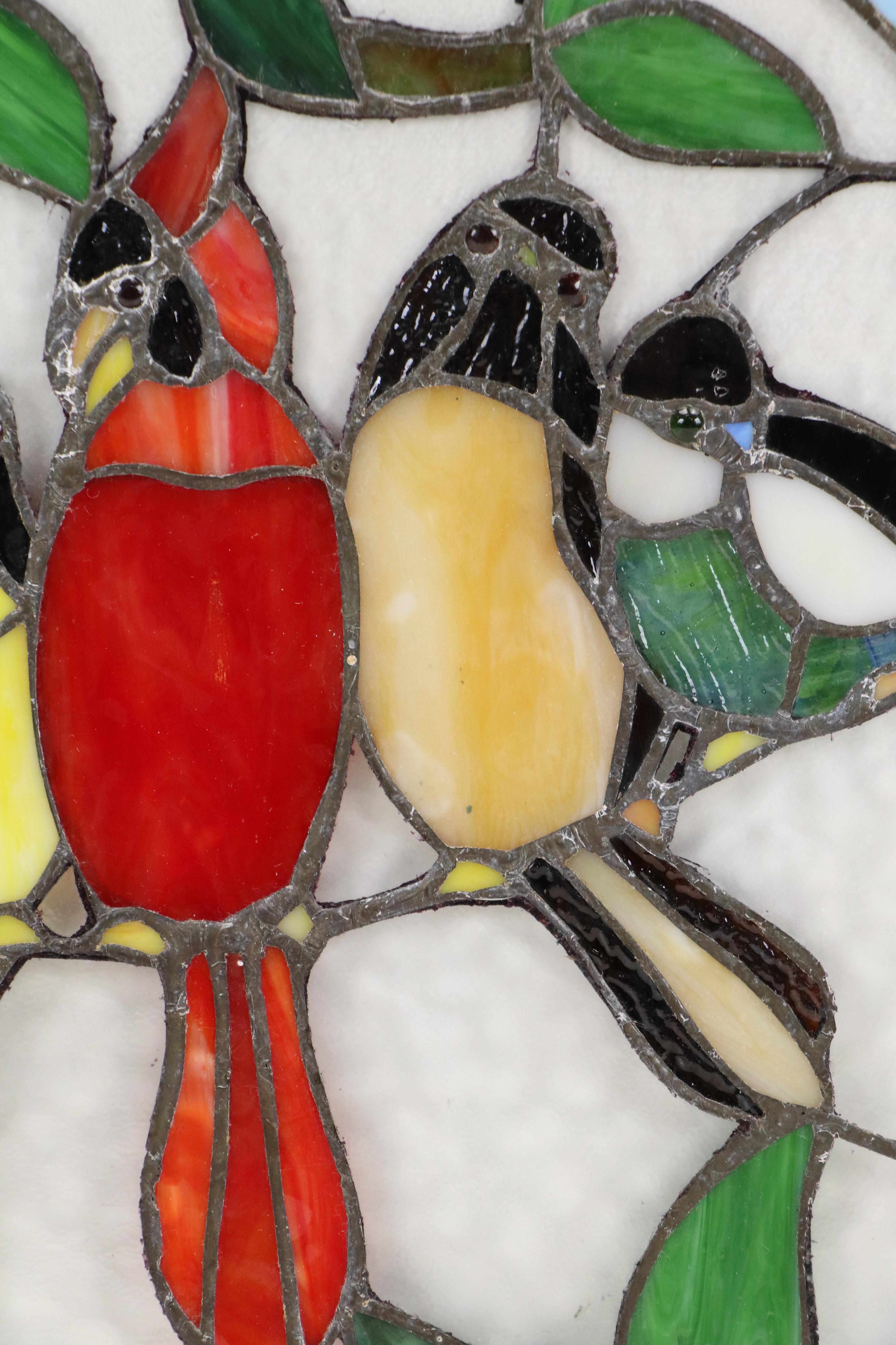 Copper Foil Stained Glass Hanging Panel With Bird Motif