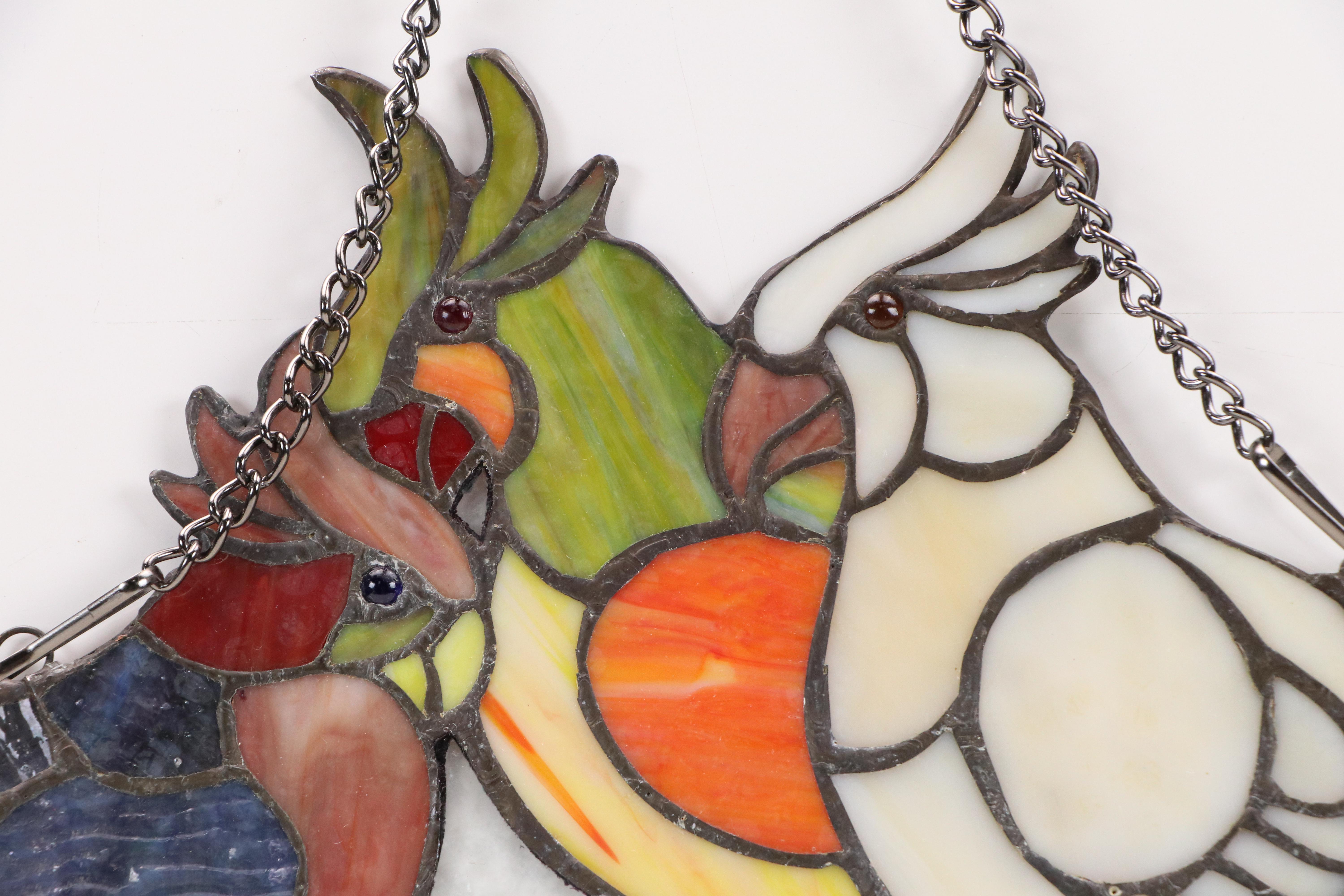 Copper Foil Stained Glass Hanging Panel With Bird Motif