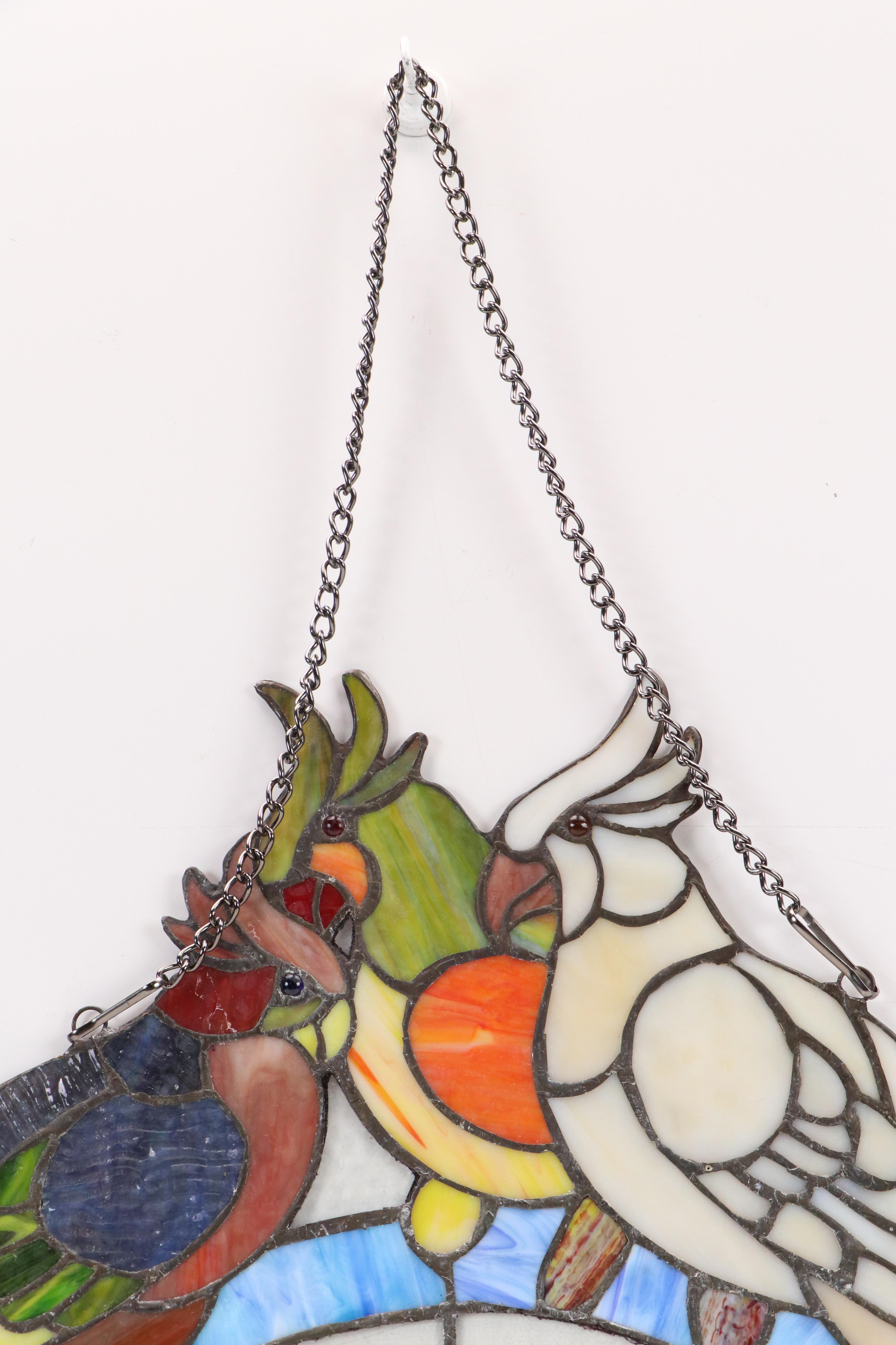 Copper Foil Stained Glass Hanging Panel With Bird Motif