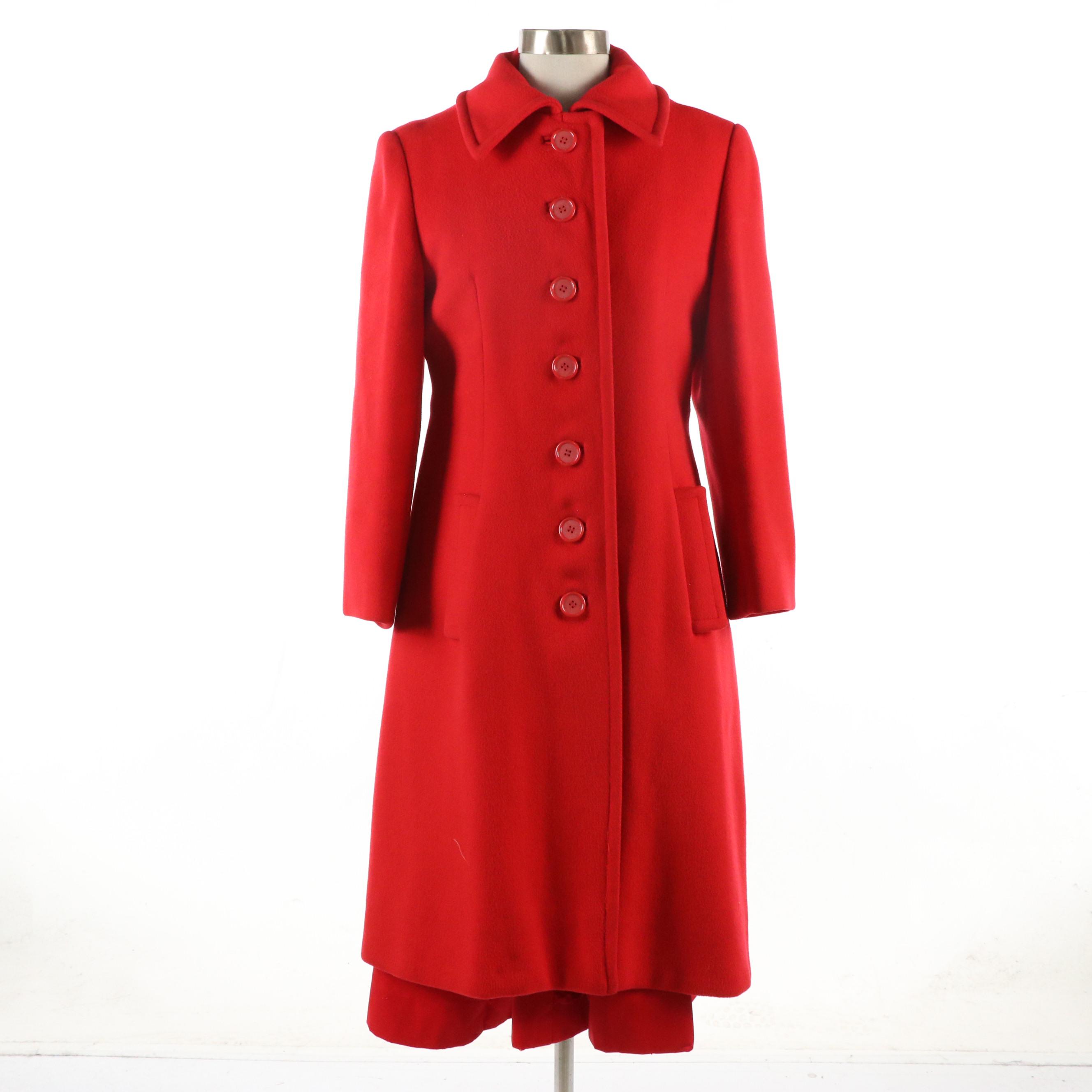 Ethel Allan Vintage Red Wool Coat with Other Tailored Midi Dress