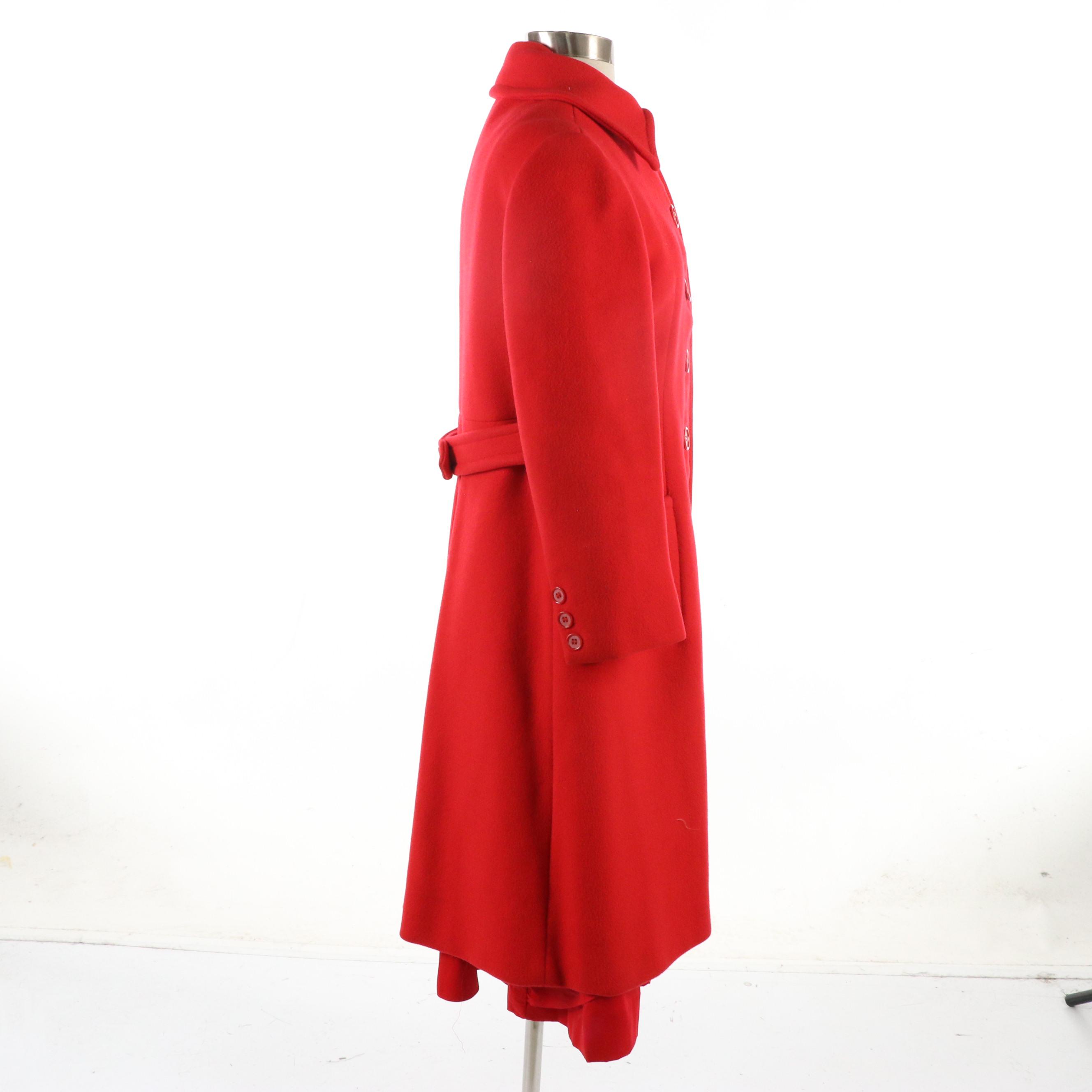 Ethel Allan Vintage Red Wool Coat with Other Tailored Midi Dress