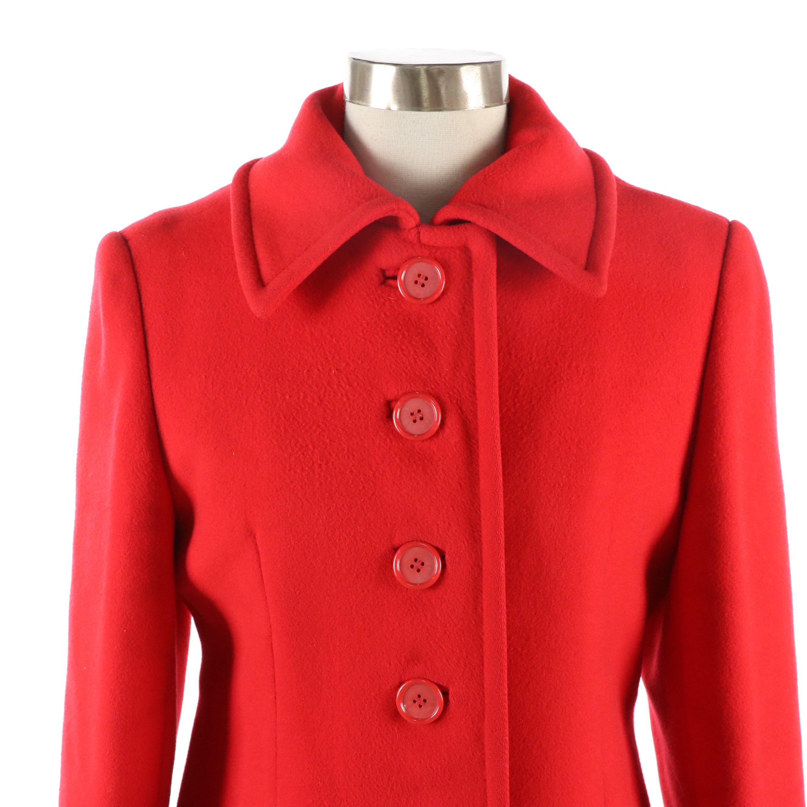 Ethel Allan Vintage Red Wool Coat with Other Tailored Midi Dress