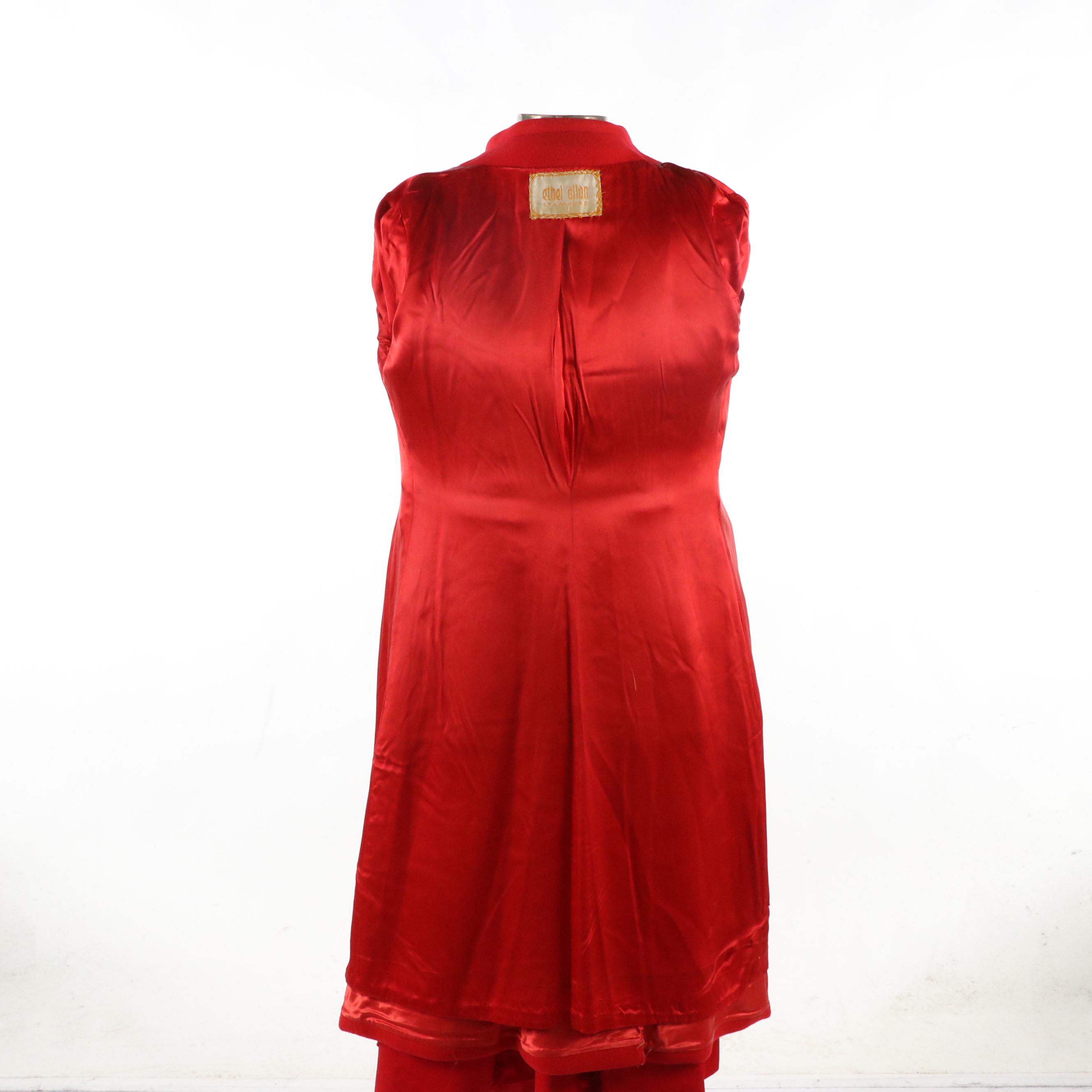 Ethel Allan Vintage Red Wool Coat with Other Tailored Midi Dress