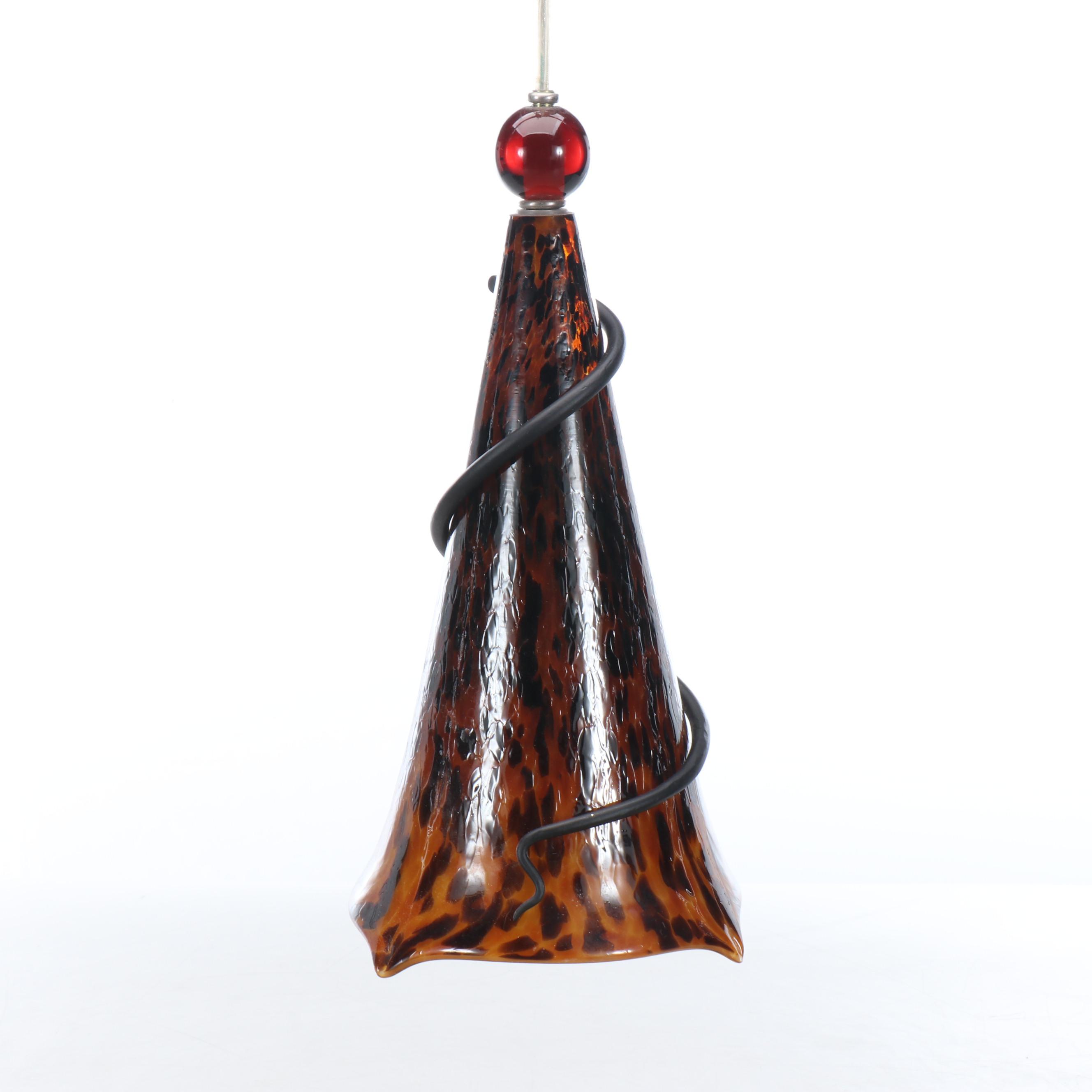 Tortoise Shell Glass Pendant Light Pair