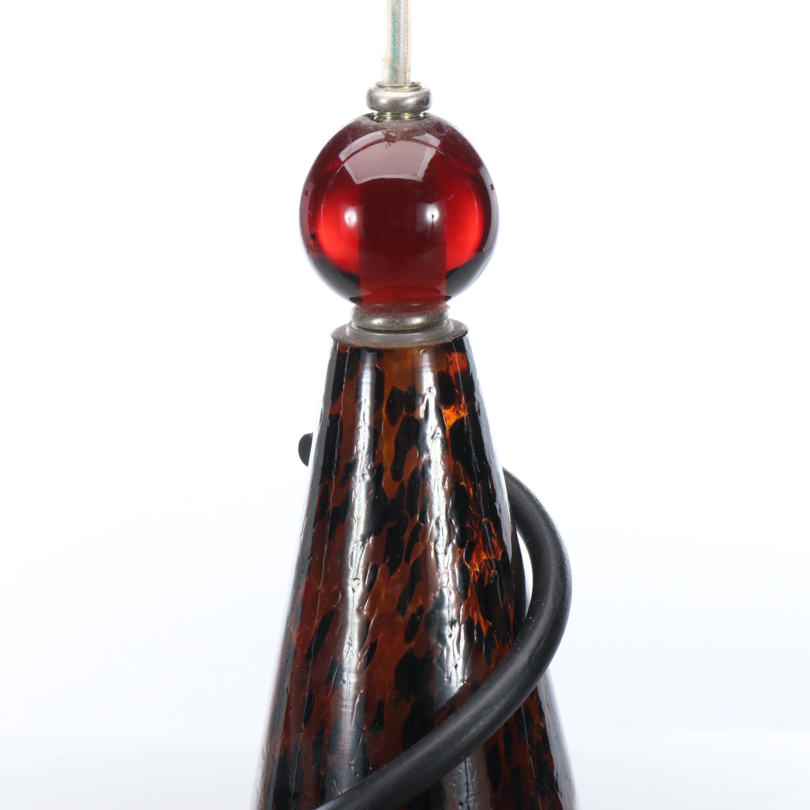 Tortoise Shell Glass Pendant Light Pair