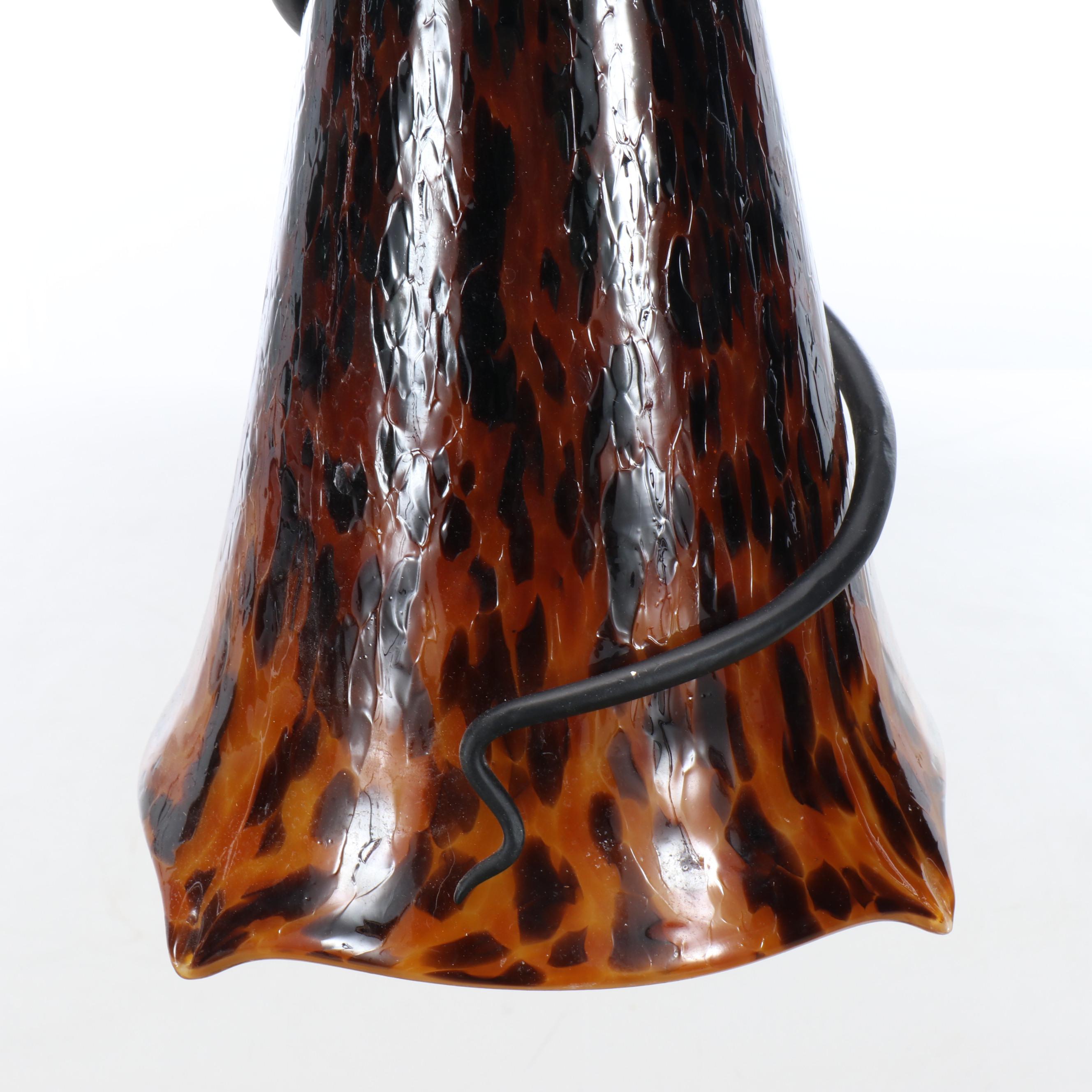 Tortoise Shell Glass Pendant Light Pair