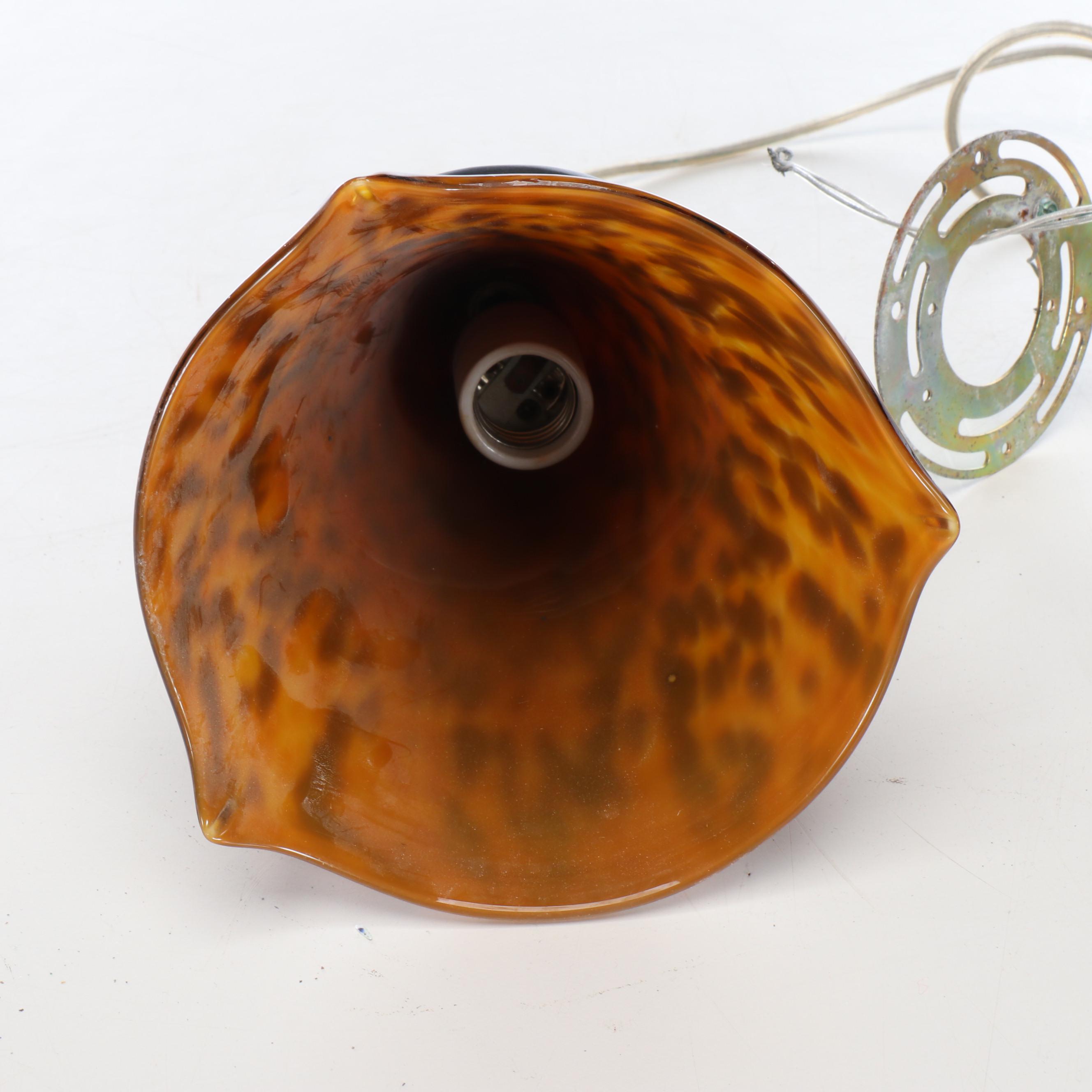 Tortoise Shell Glass Pendant Light Pair