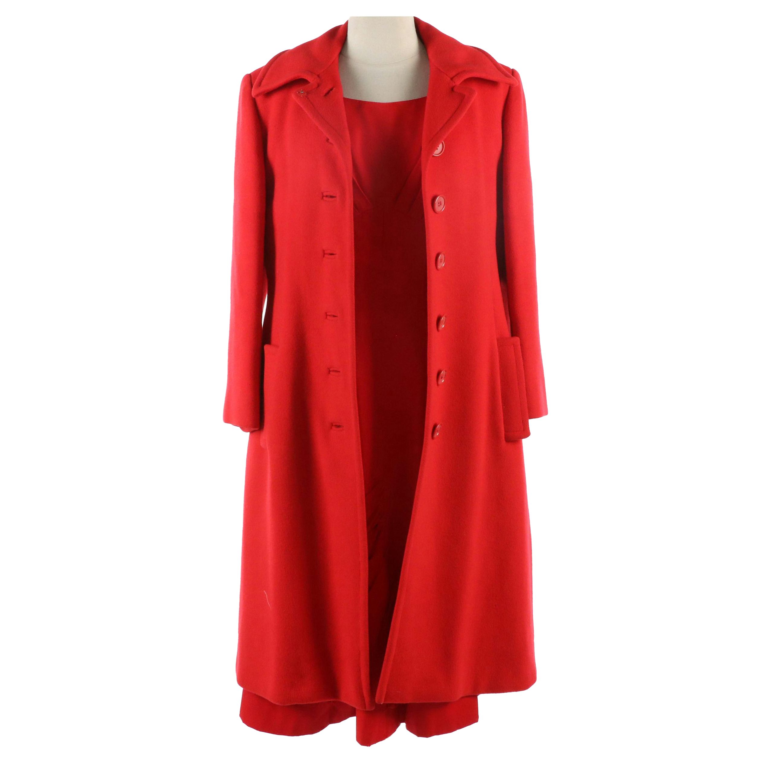 Ethel Allan Vintage Red Wool Coat with Other Tailored Midi Dress