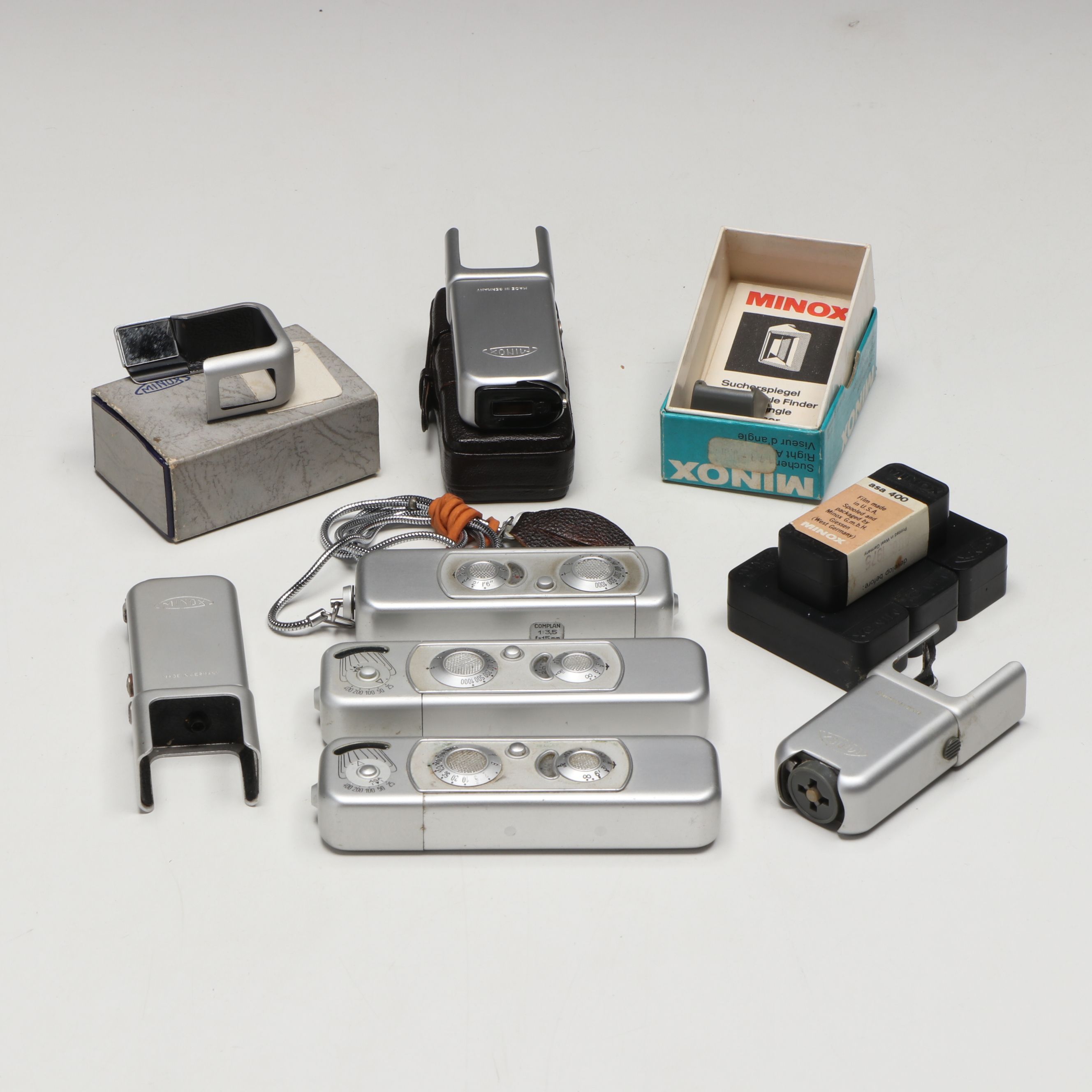 Minox Subminiature Cameras and More Camera Accessories, Mid to Late 20th C.