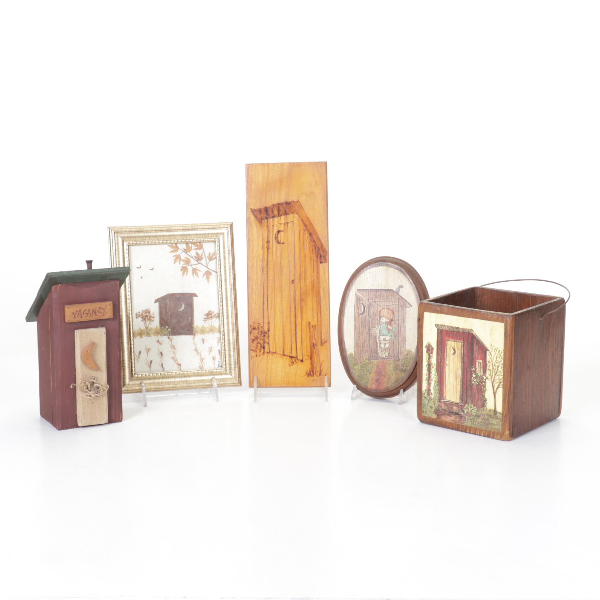 Folk Art Outhouse Wall Art, Tissue Box Cover & More