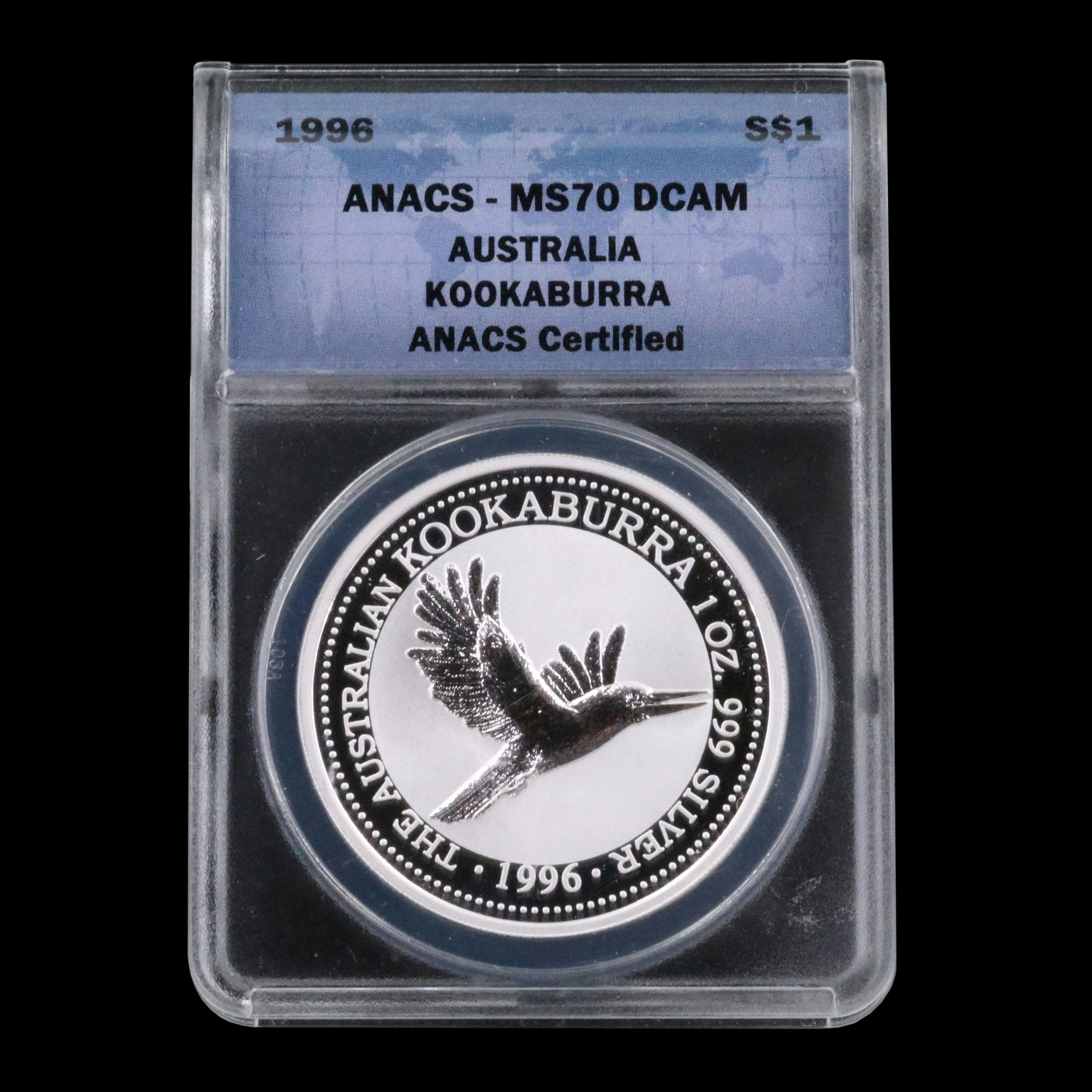 ANACS MS70 DCAM 1996 Australia $1 Kookaburra Silver Coin