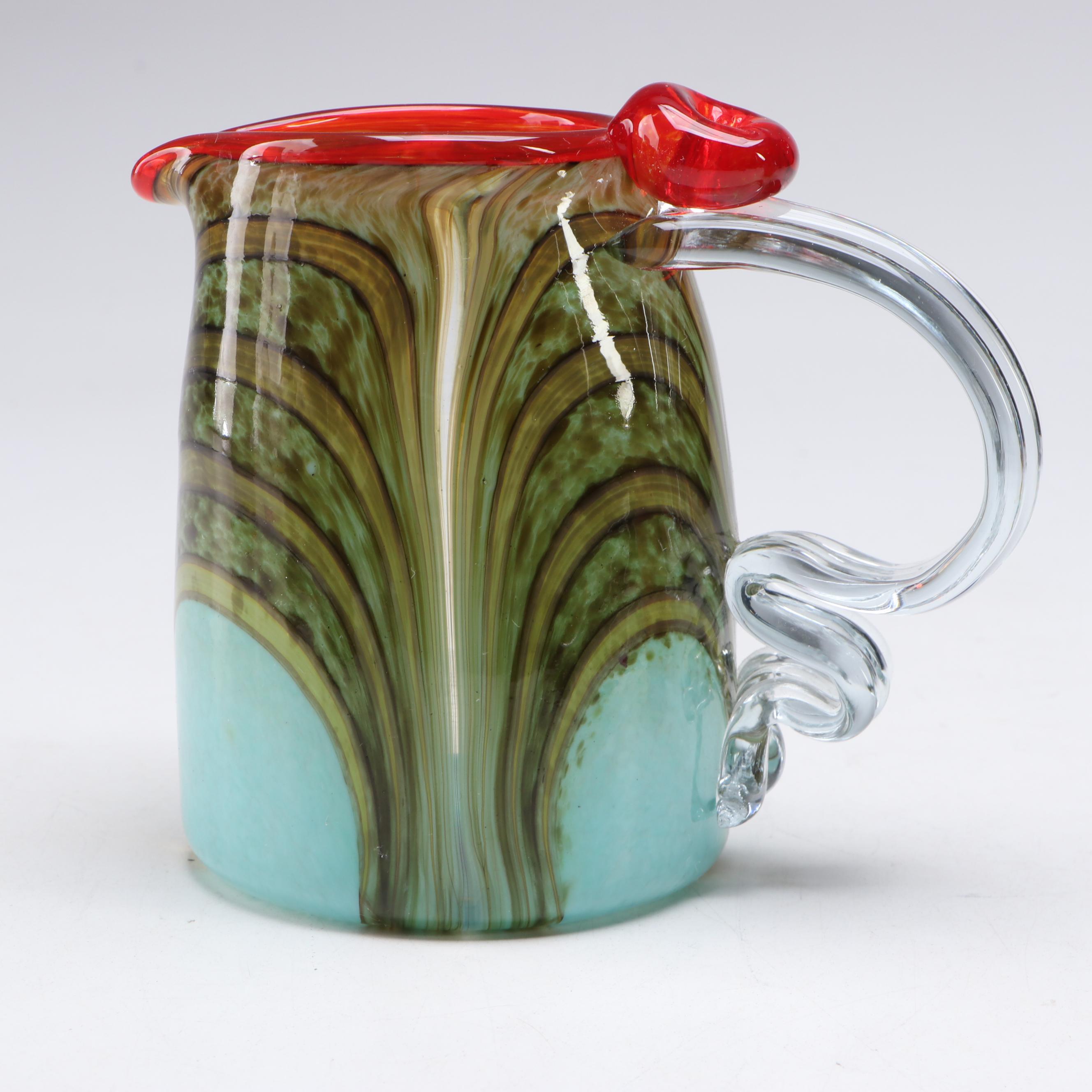 Blown Art Glass Optic Creamer and Other Controlled Bubble Signed Bowl