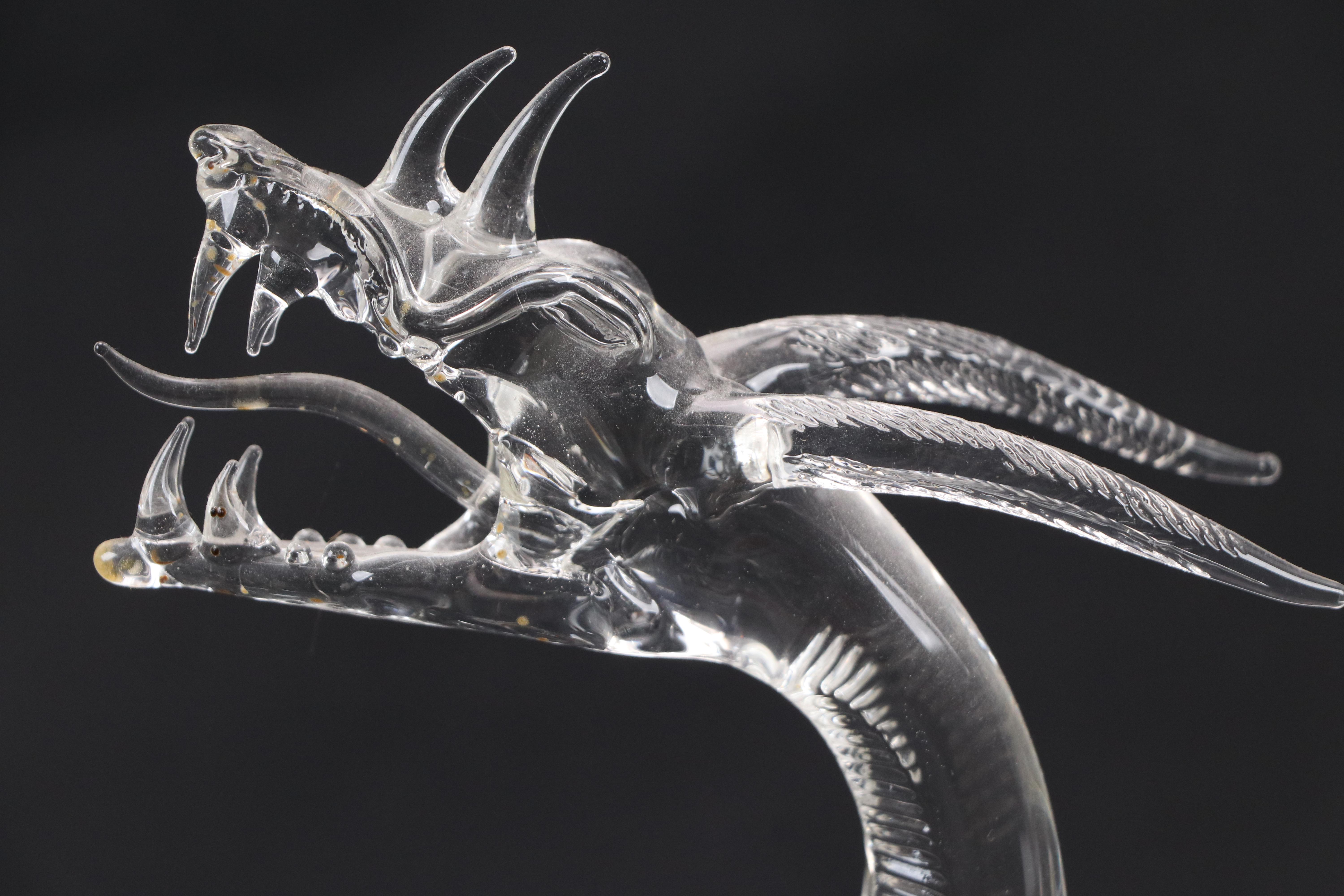 Warren Hooper Fantasy Dragon Warrior Glass Sculpture, 1985