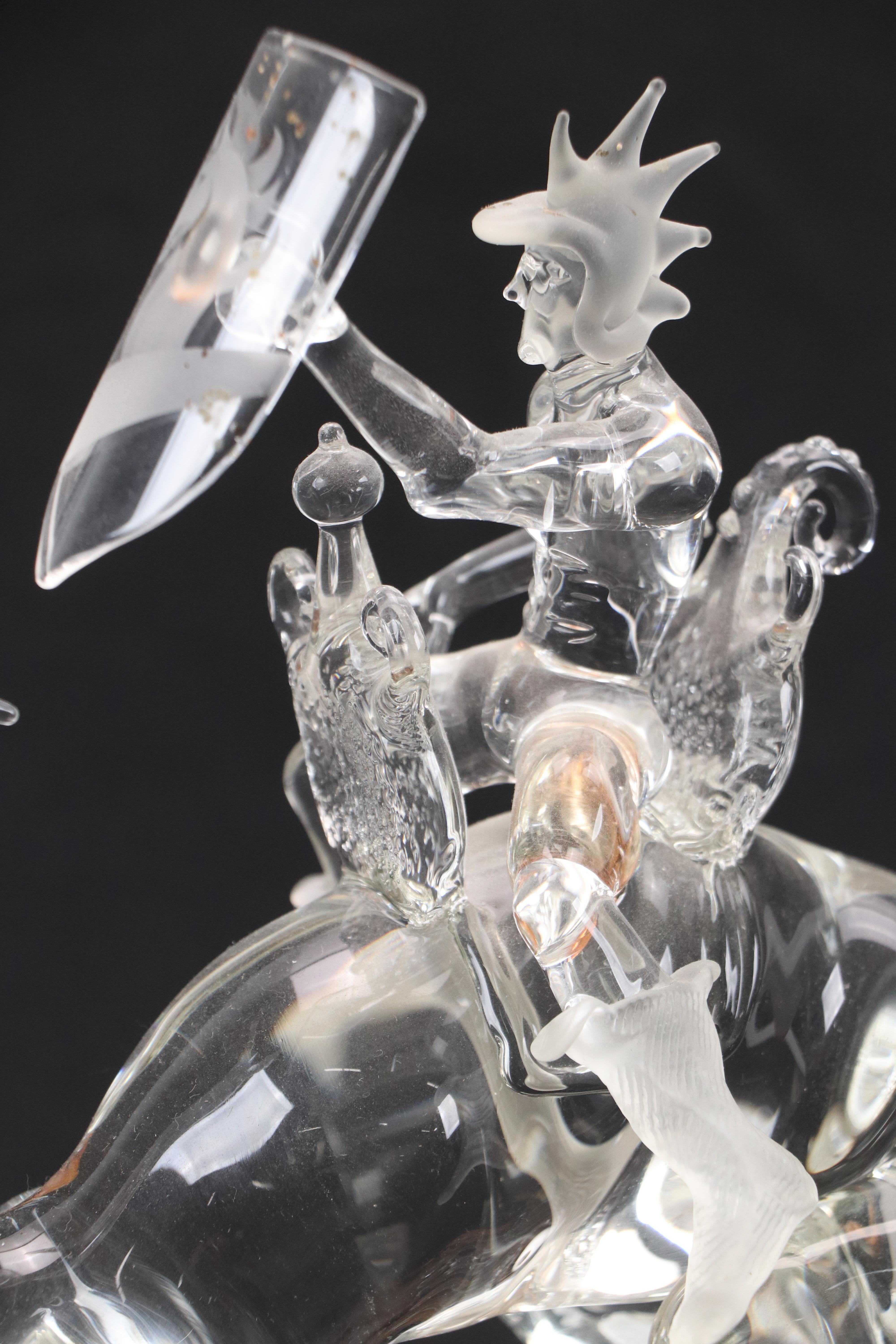 Warren Hooper Fantasy Dragon Warrior Glass Sculpture, 1985