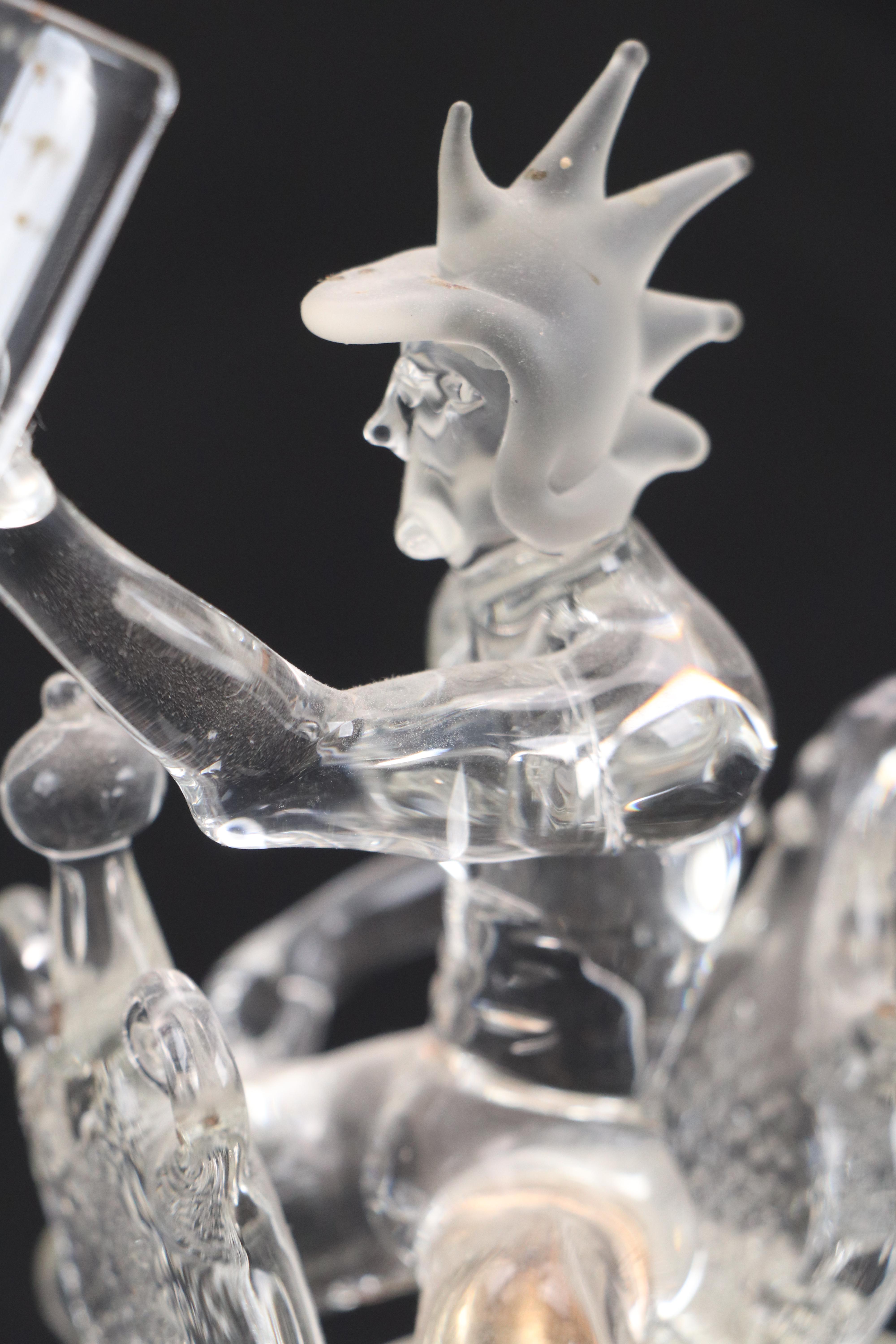 Warren Hooper Fantasy Dragon Warrior Glass Sculpture, 1985