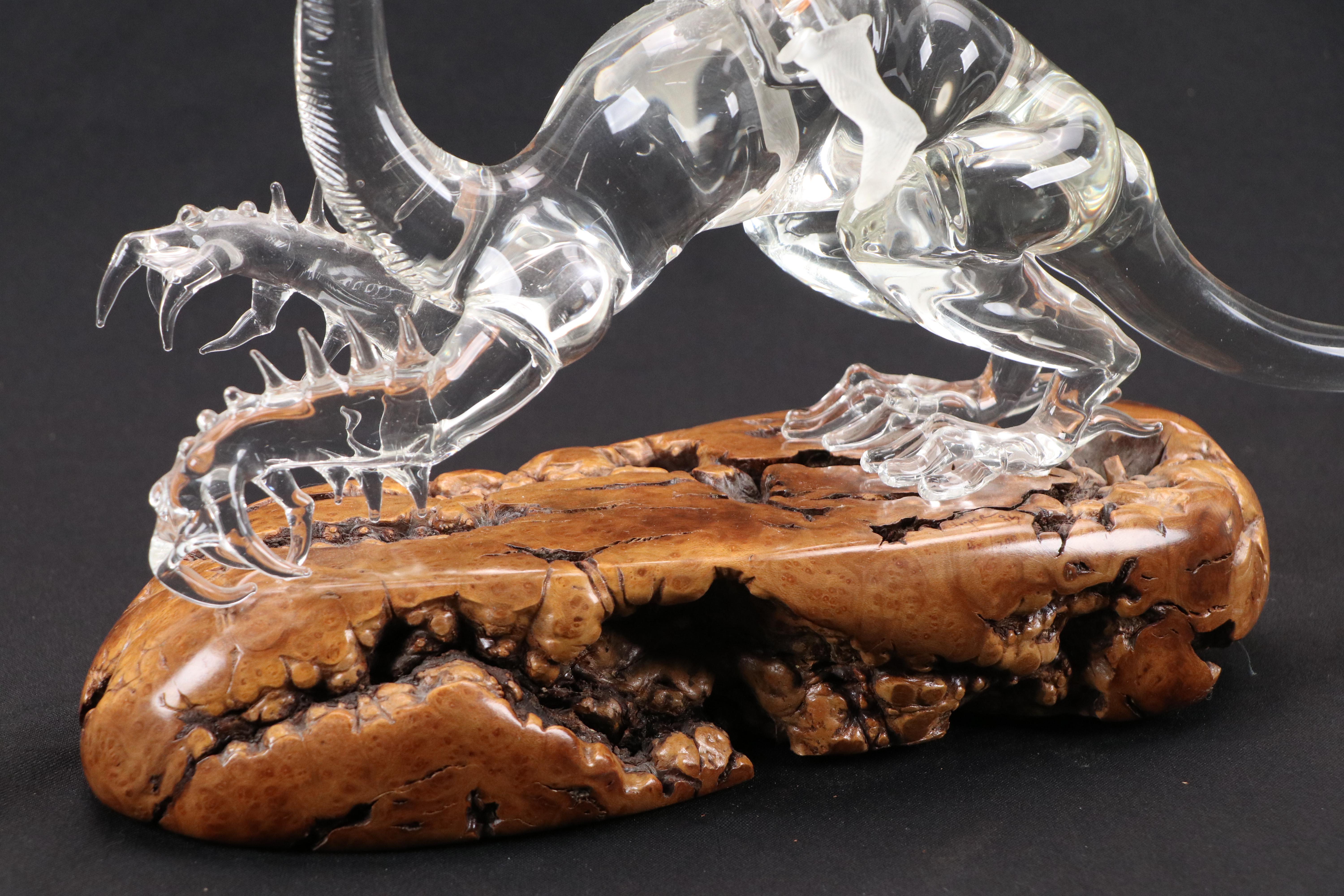 Warren Hooper Fantasy Dragon Warrior Glass Sculpture, 1985