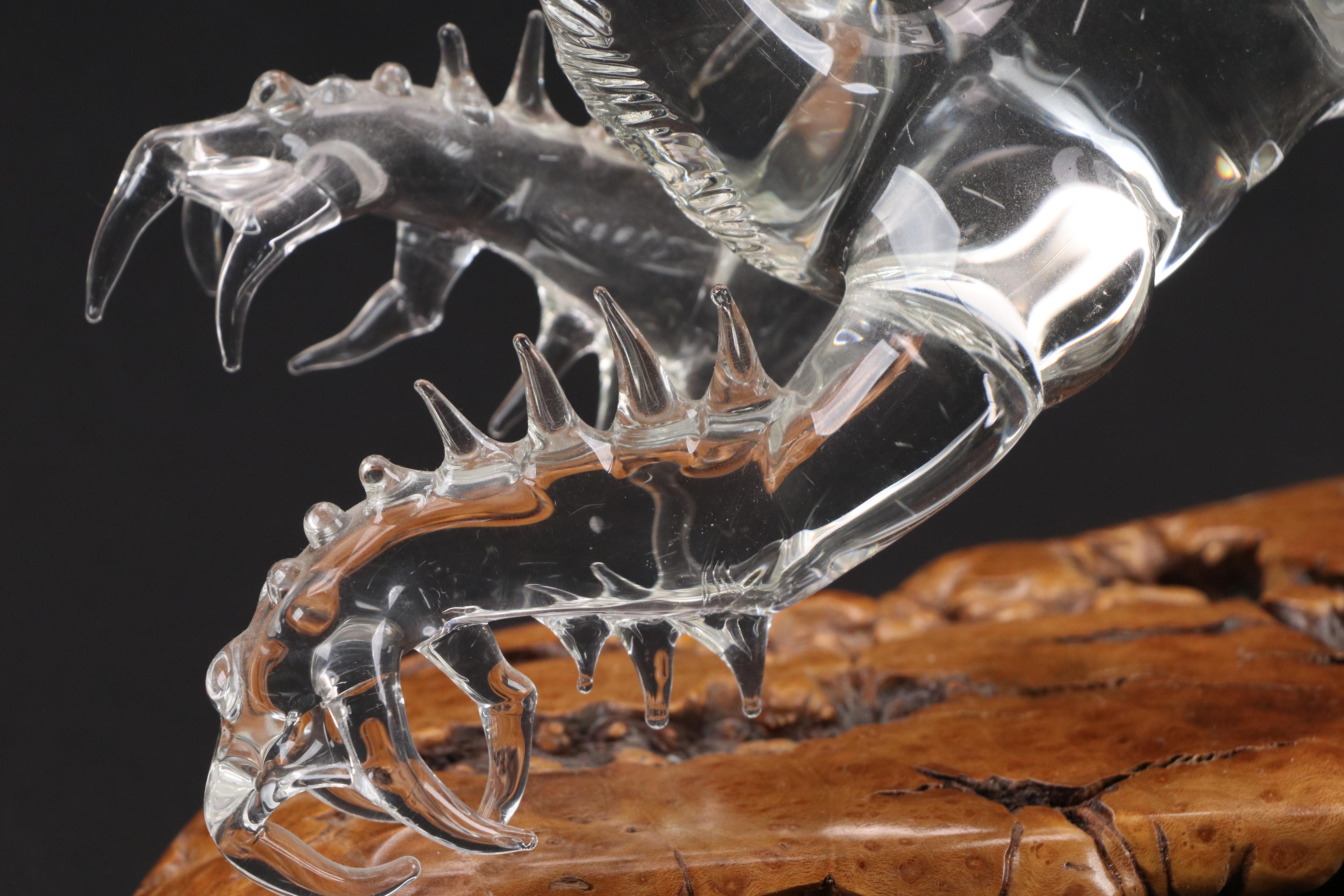 Warren Hooper Fantasy Dragon Warrior Glass Sculpture, 1985