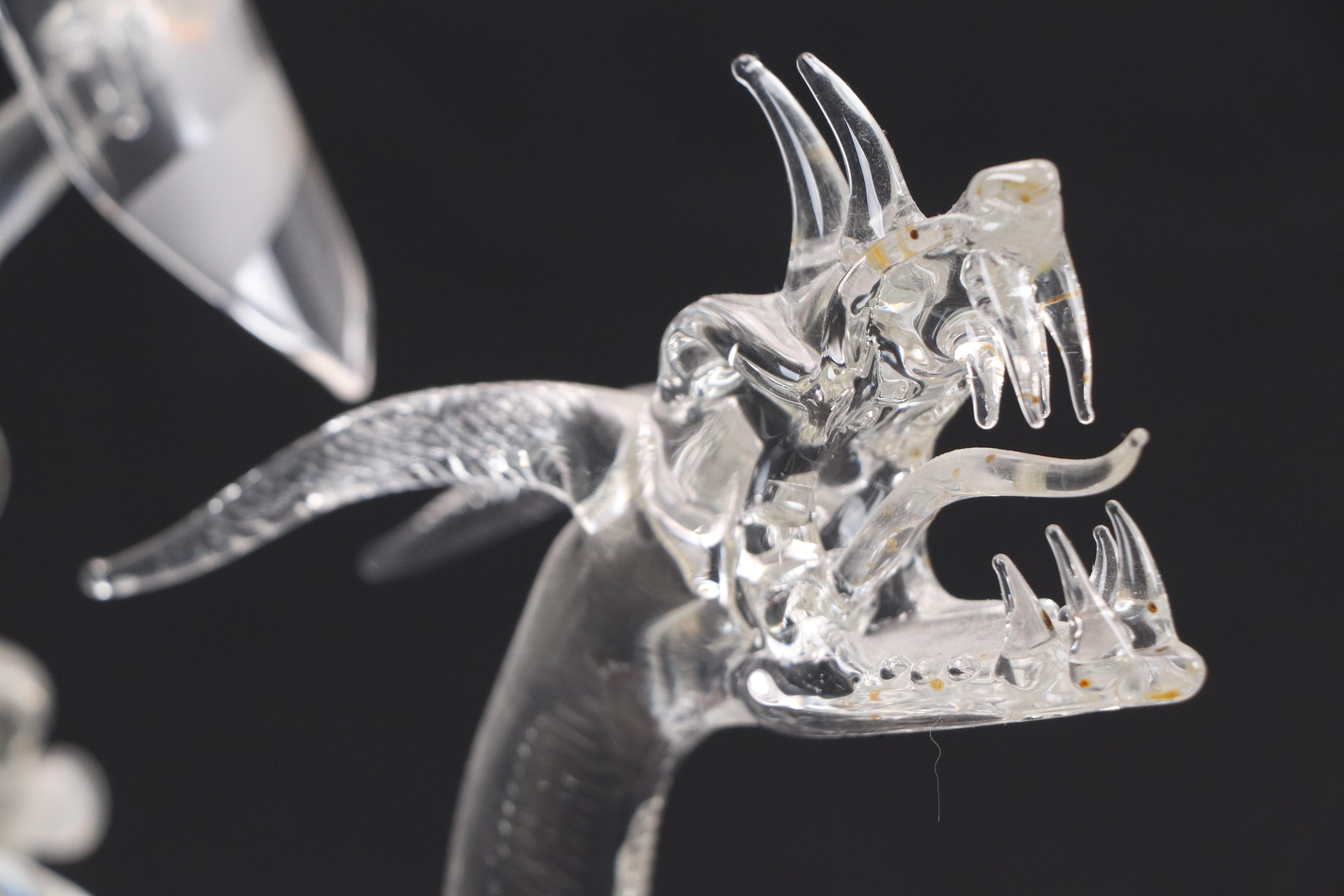 Warren Hooper Fantasy Dragon Warrior Glass Sculpture, 1985