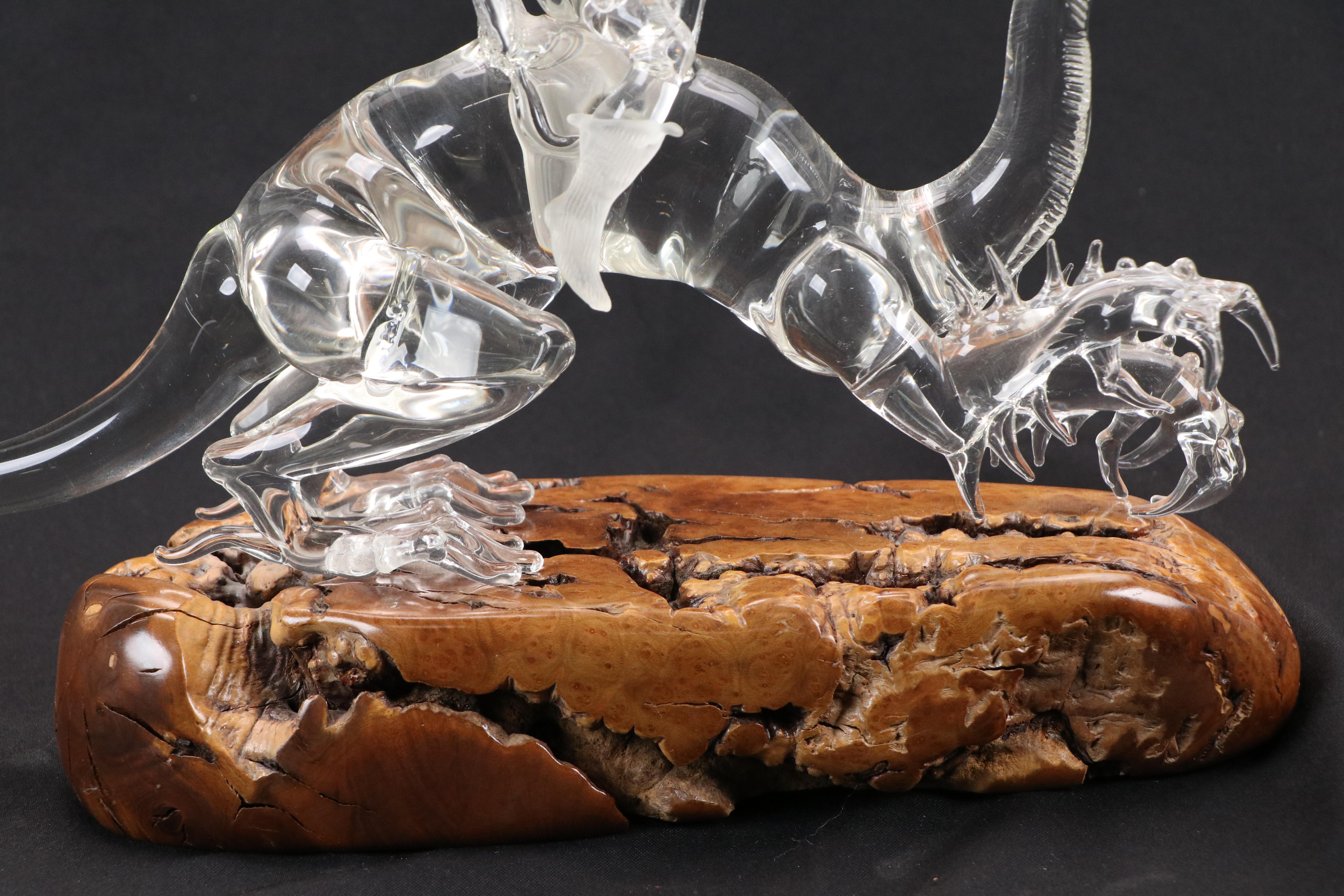 Warren Hooper Fantasy Dragon Warrior Glass Sculpture, 1985