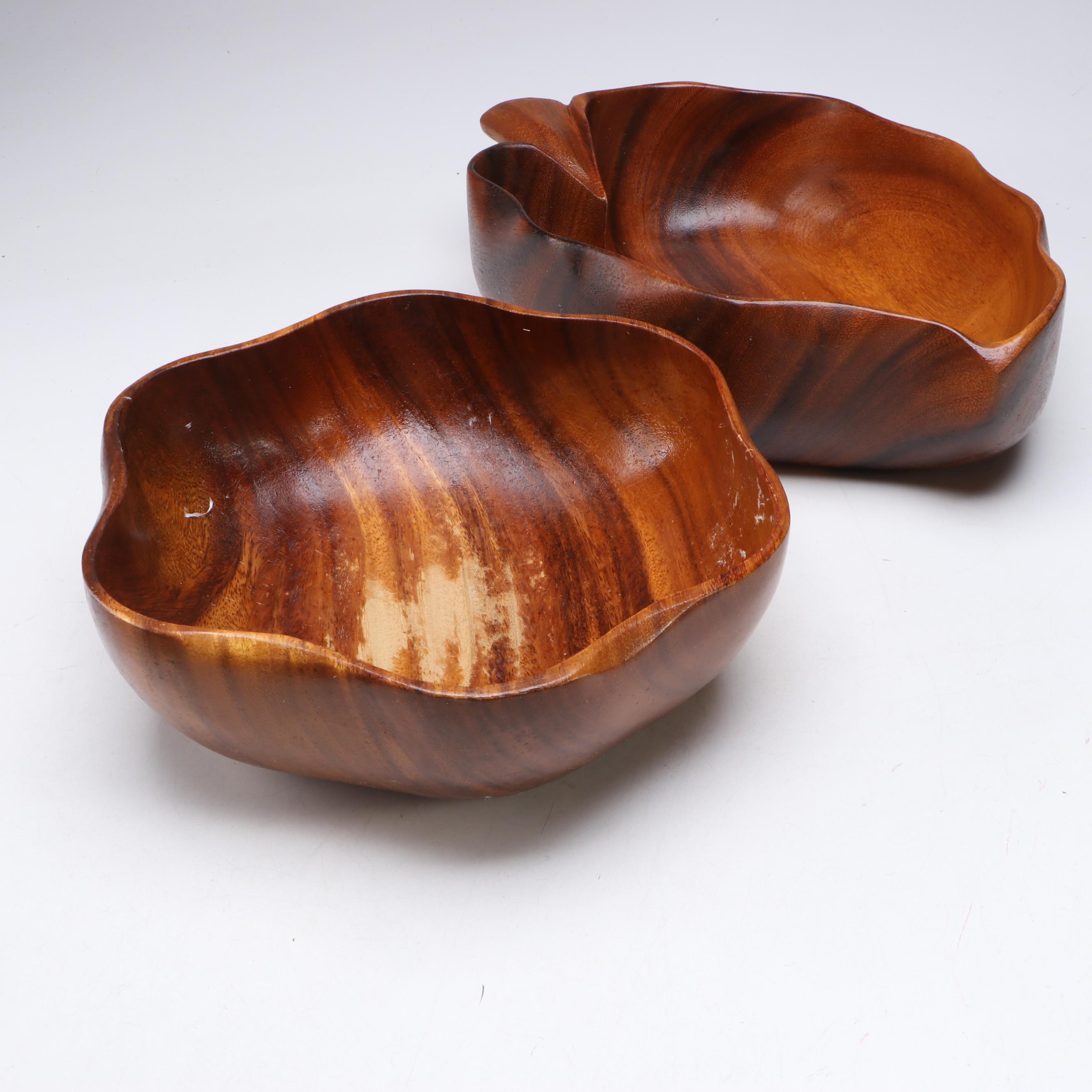 Manex Filipino Carved Wood Bowls with Giraffe Salad Serving Set