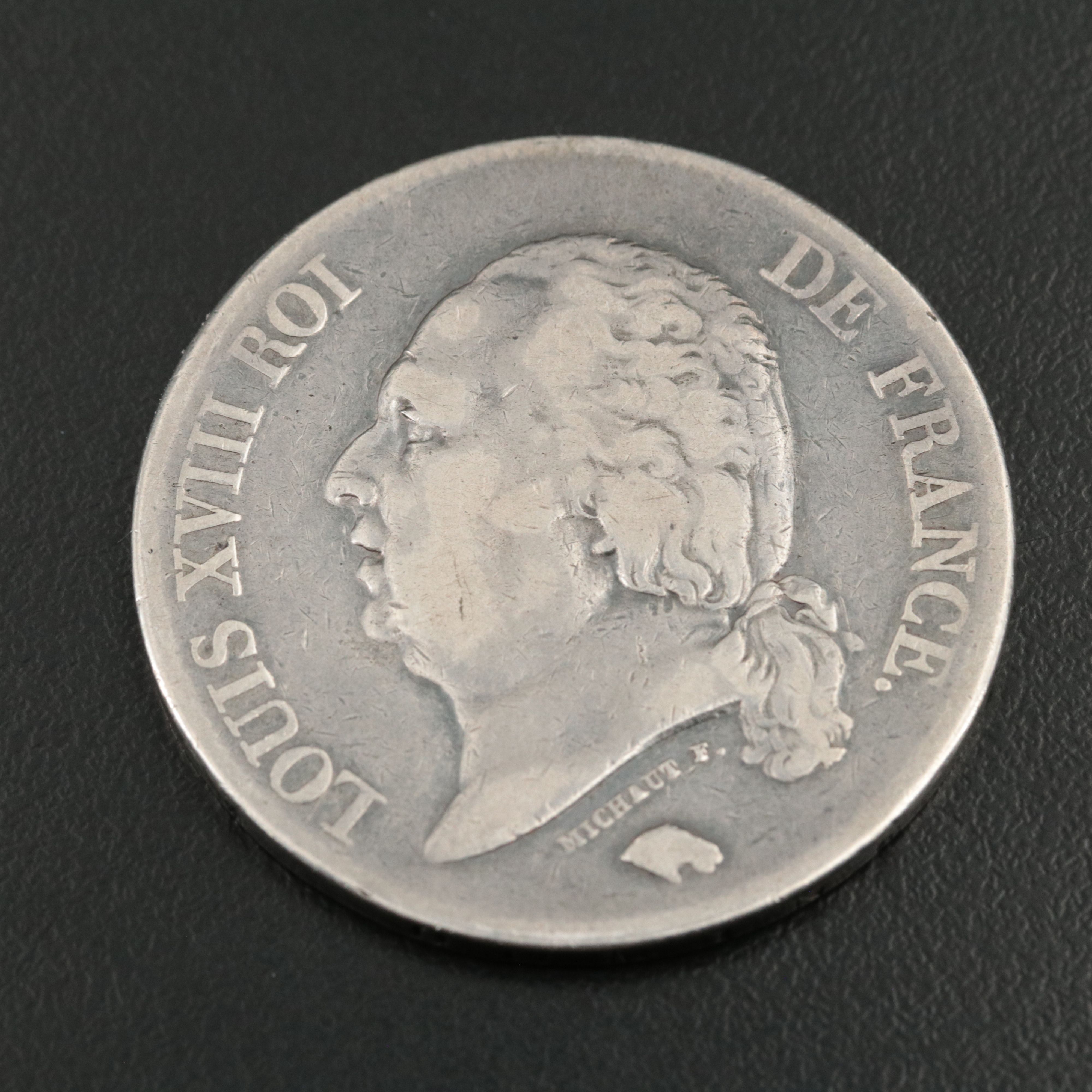 1824 France 5-Francs Silver Coin of Louis XVIII