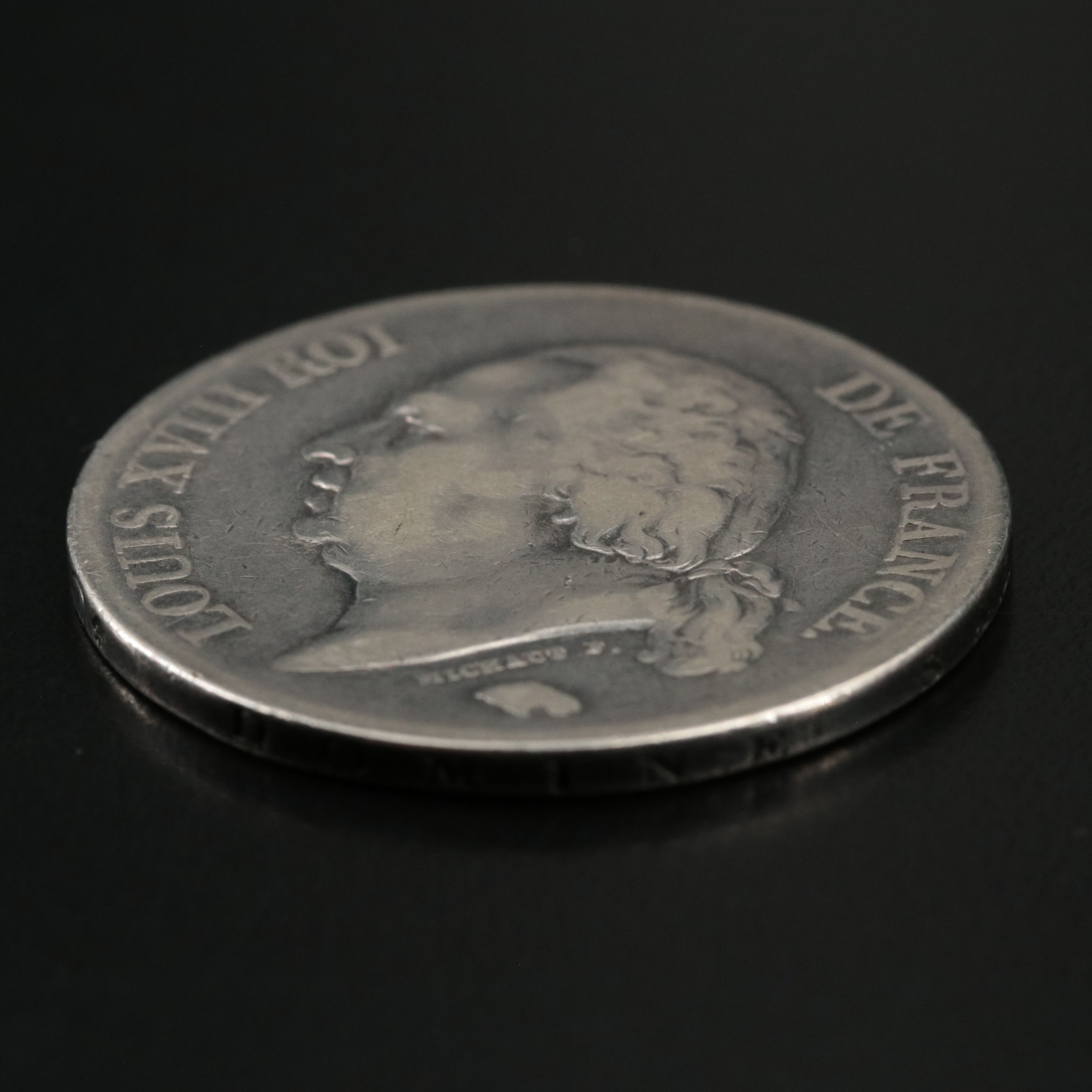 1824 France 5-Francs Silver Coin of Louis XVIII