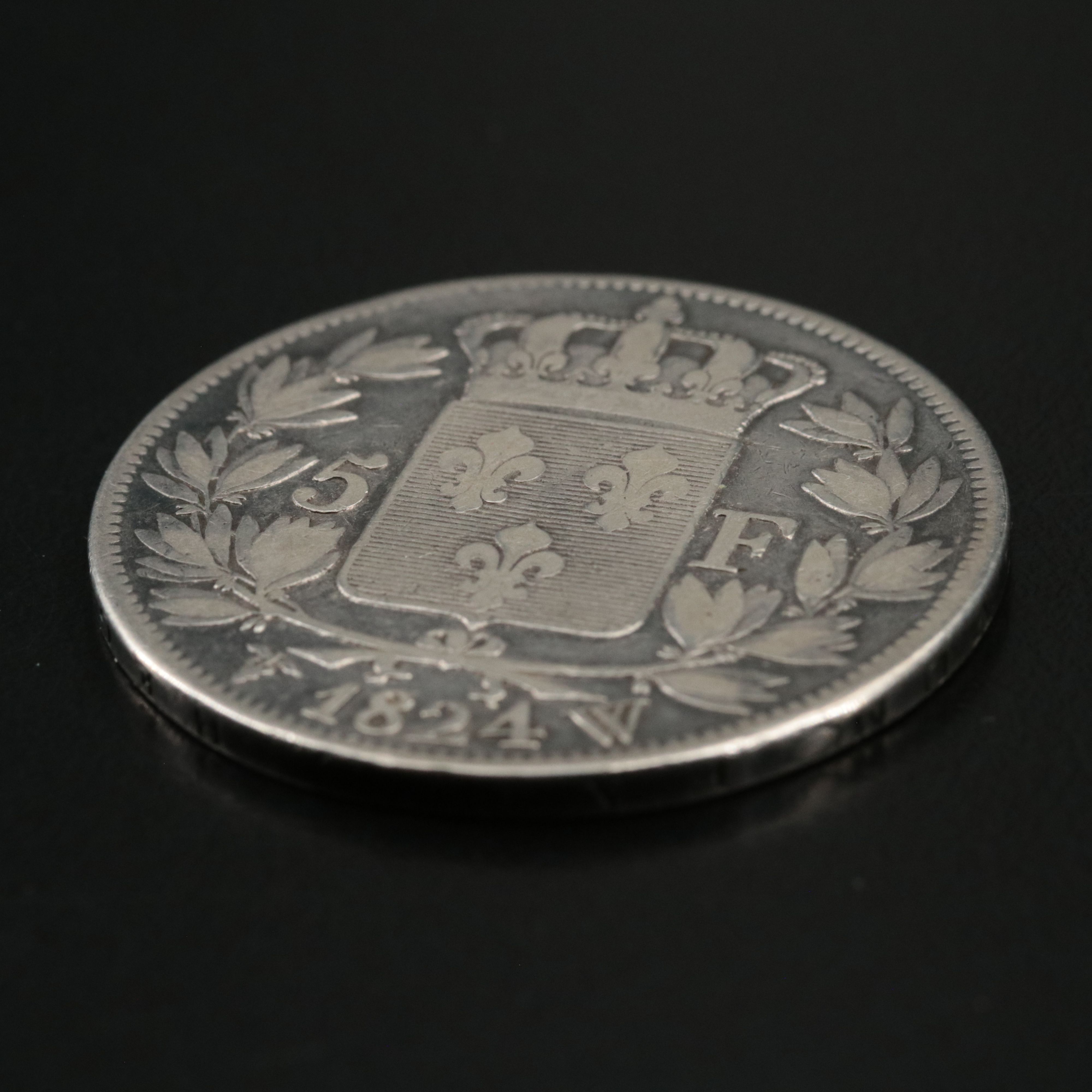 1824 France 5-Francs Silver Coin of Louis XVIII