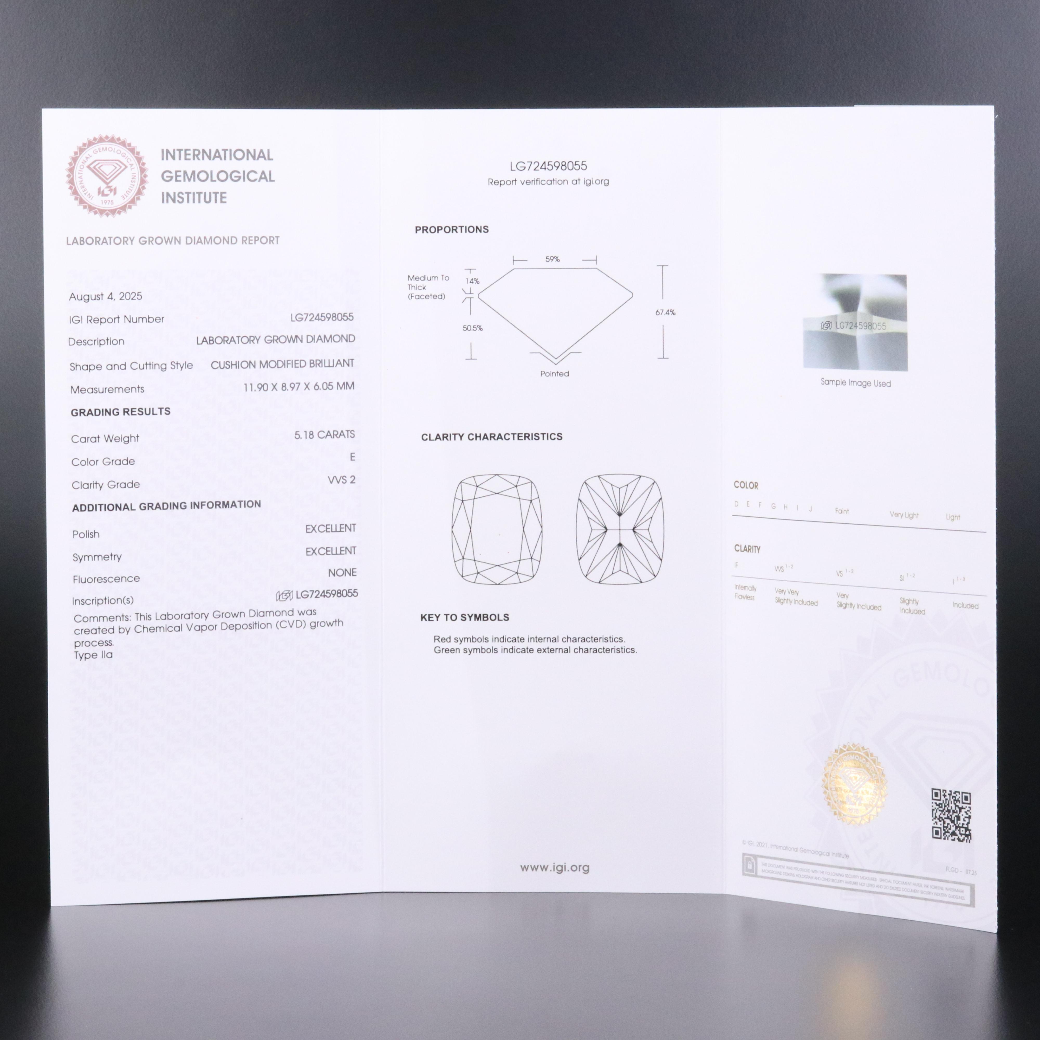 18K 5.18 CT Lab Grown Diamond Solitaire Ring with IGI Report