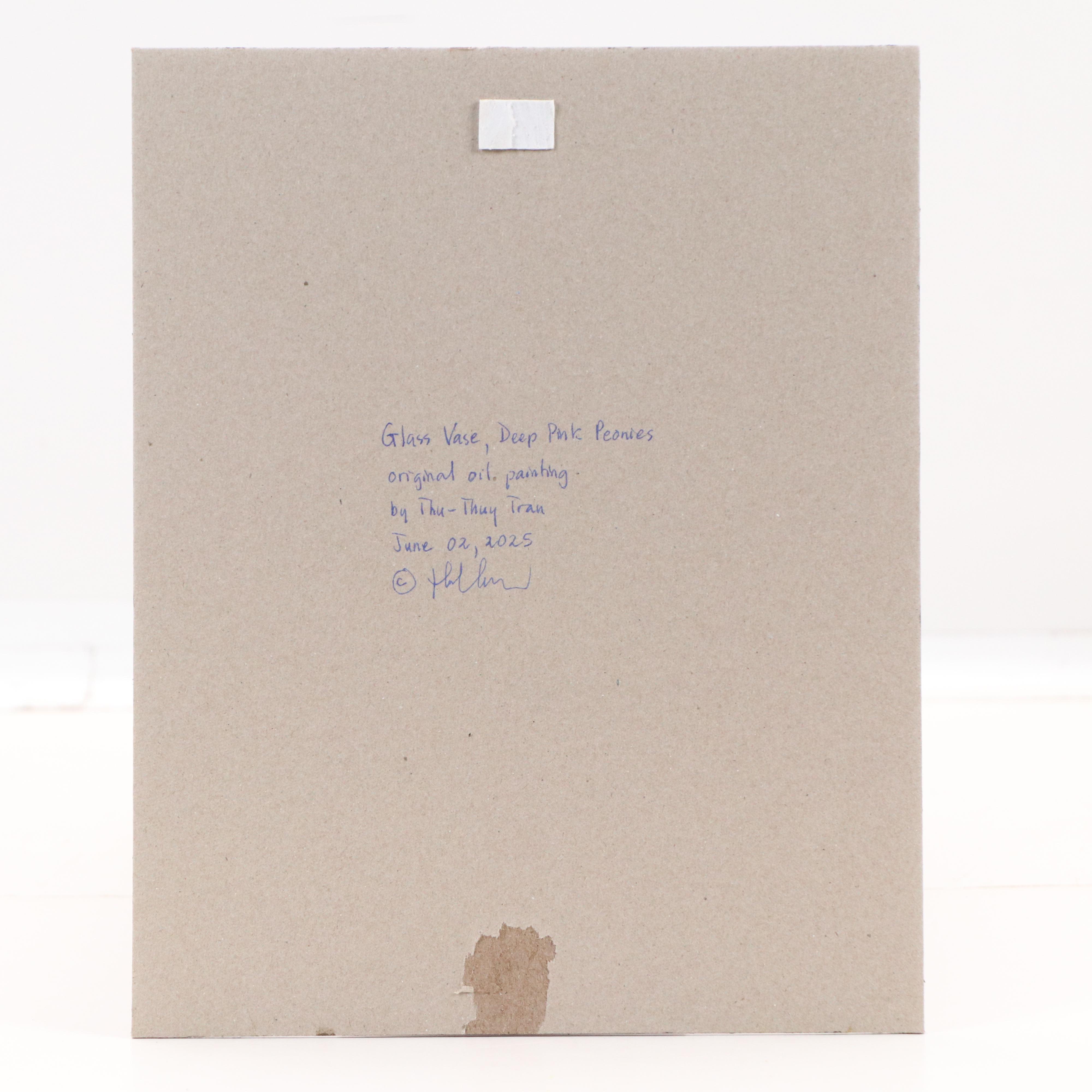 Thu-Thuy Tran Floral Oil Painting "Glass Vase, Deep Pink Peonies," 2025