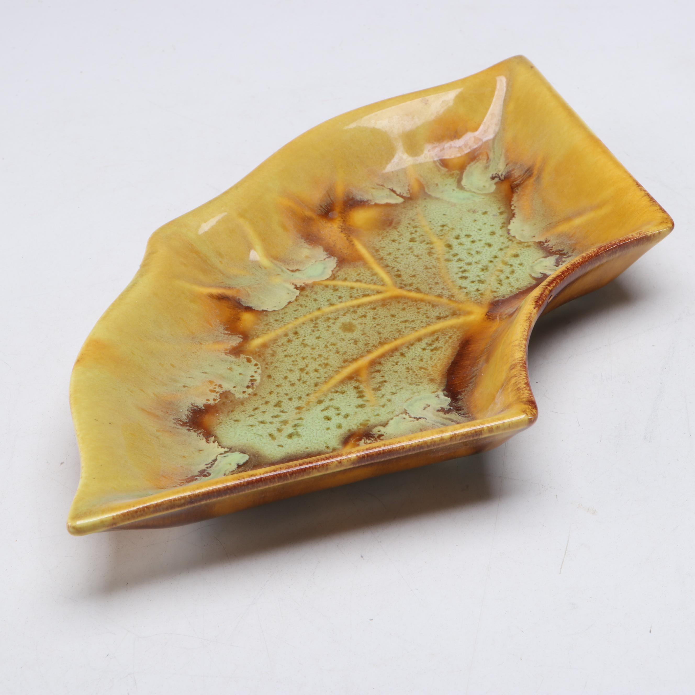 Figural Stephen C. Foster Music Box with Ceramic Trivet and Leaf Platter