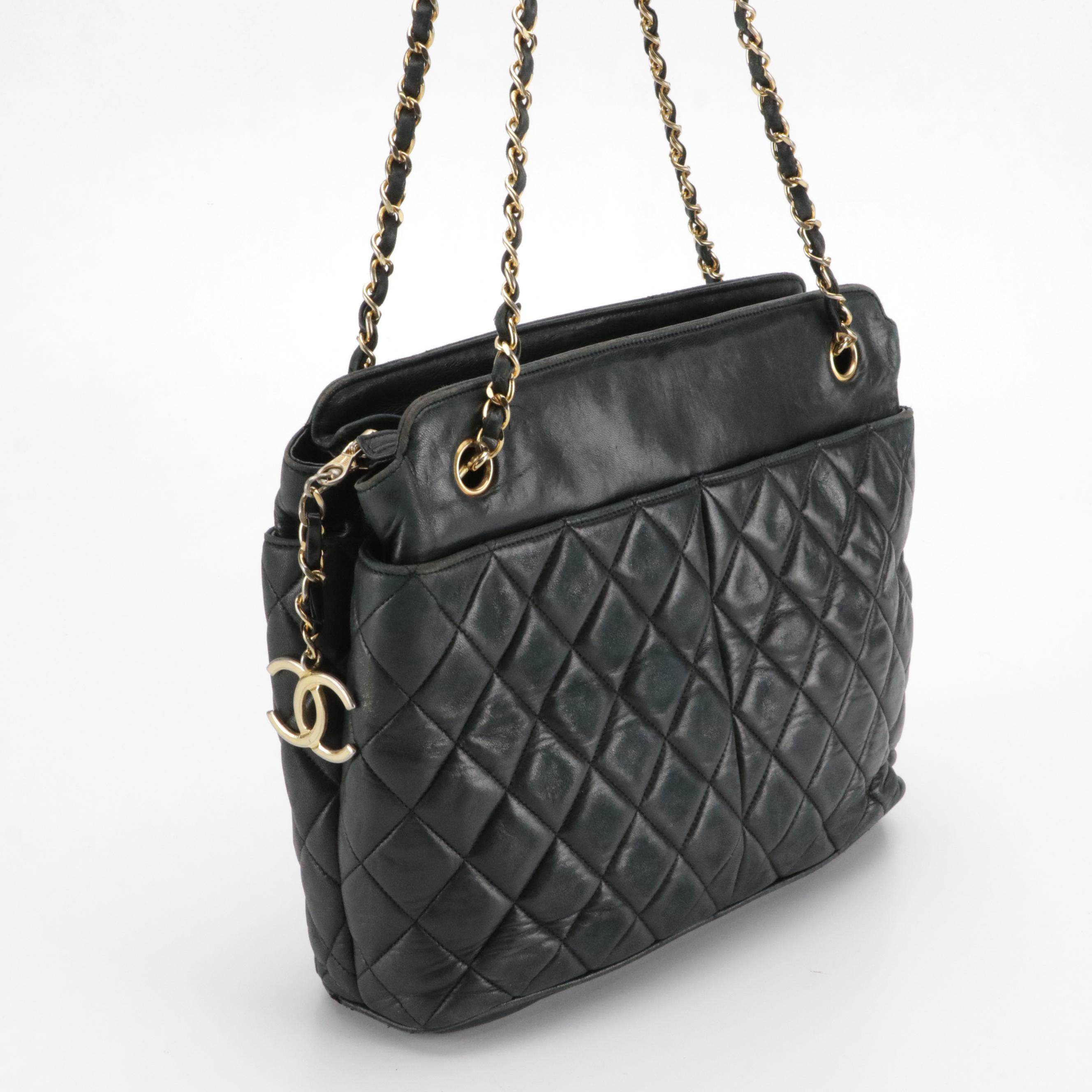 Chanel Black Quilted Lambskin Leather Double Front and Back Pocket Shoulder Bag
