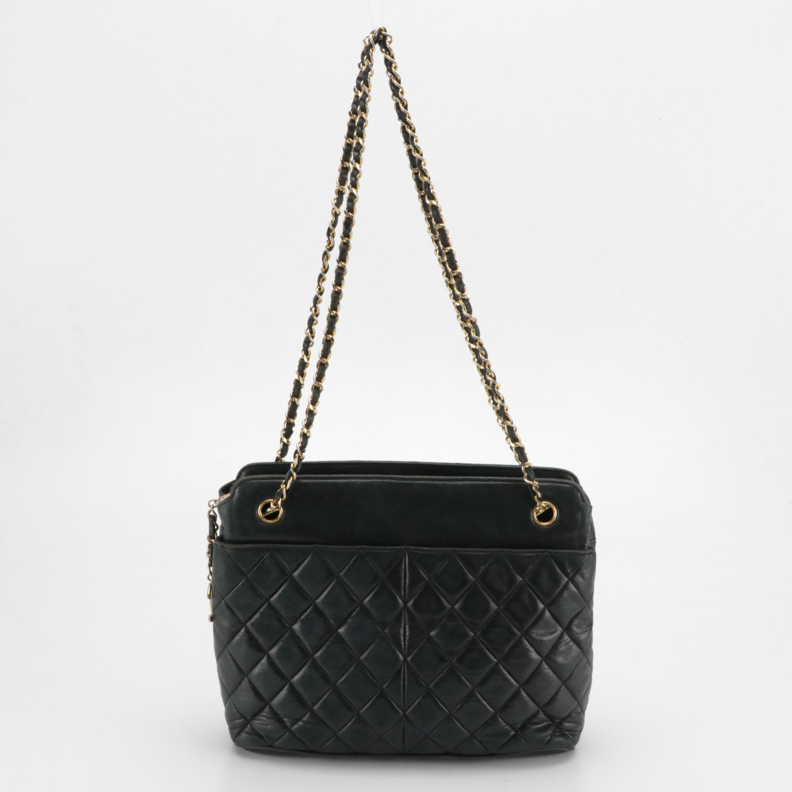 Chanel Black Quilted Lambskin Leather Double Front and Back Pocket Shoulder Bag